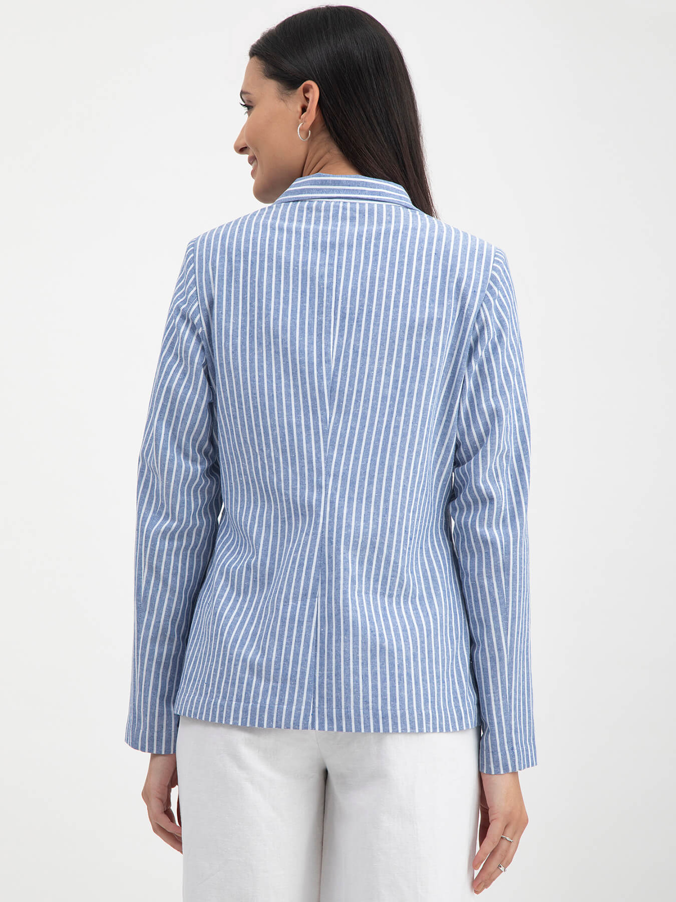Linen Single Breasted Blazer - Blue