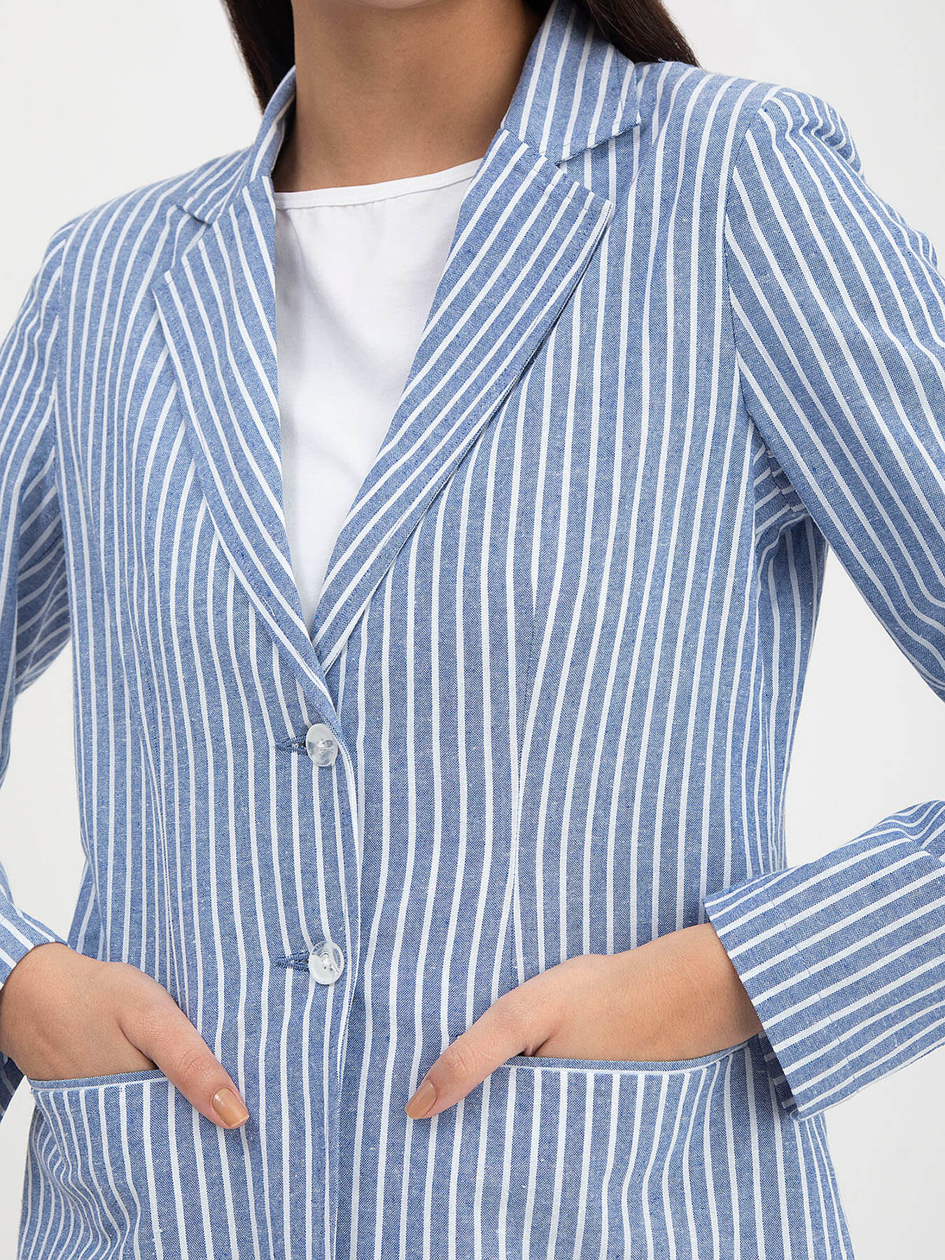 Linen Single Breasted Blazer - Blue