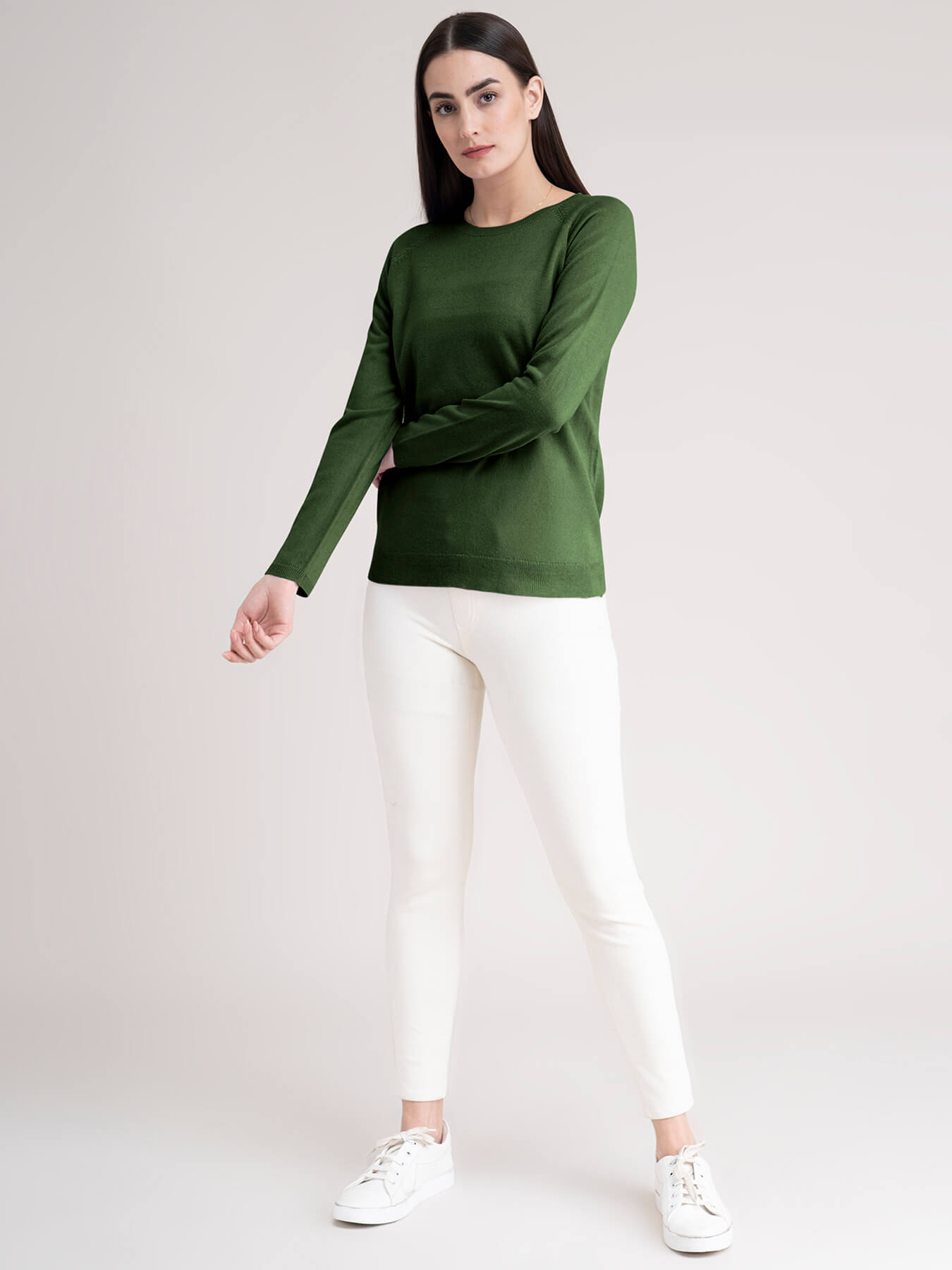 Raglan Sleeve Knit Sweater - Olive