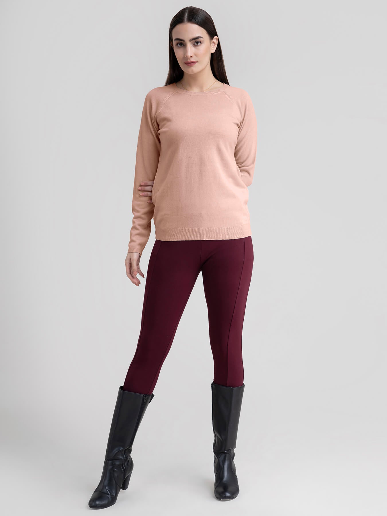 Raglan Sleeve Knit Sweater - Dusty Pink