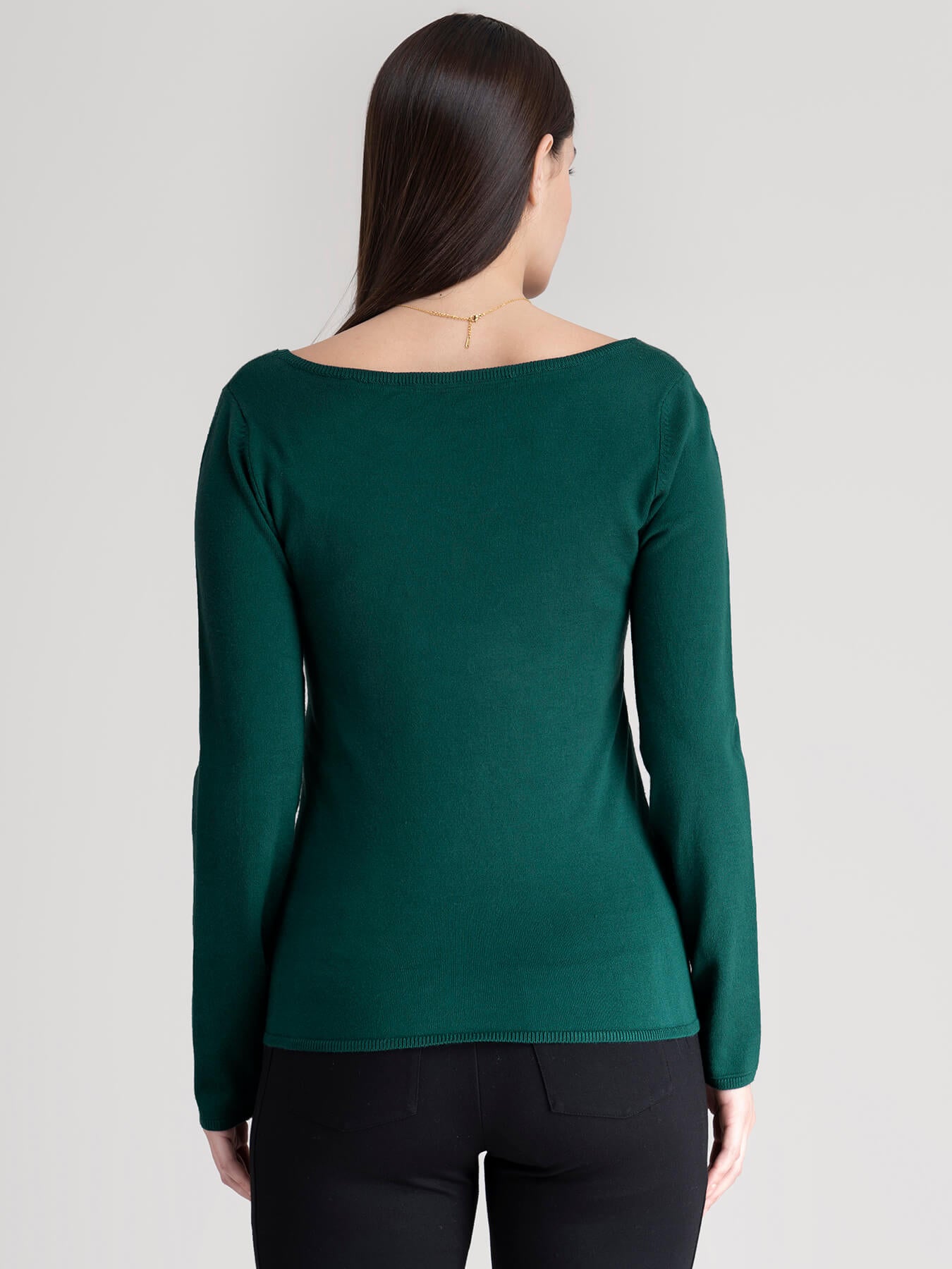 Boat Neck Knit Sweater - Bottle Green