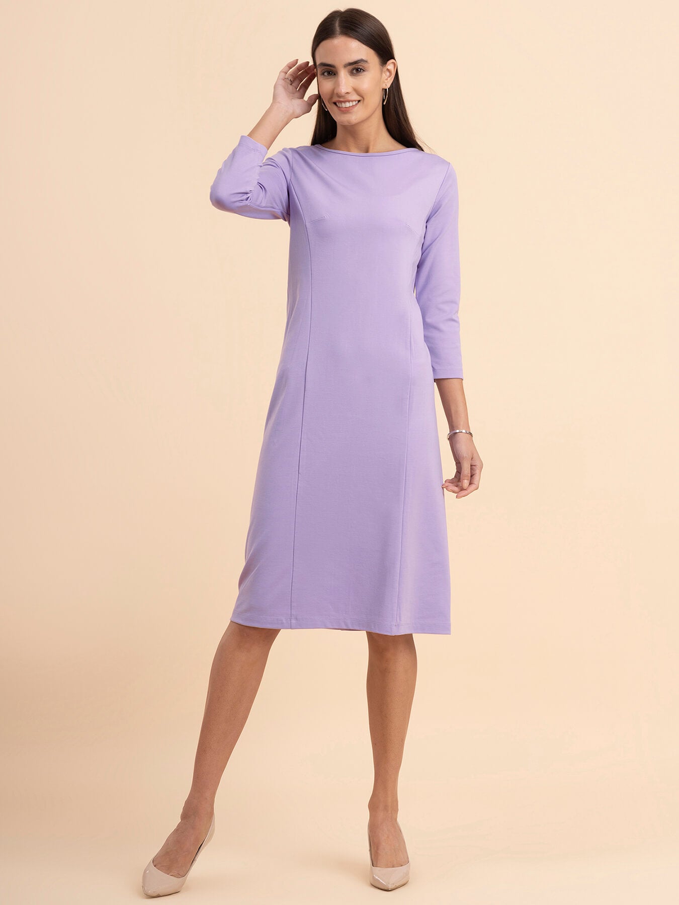 LivIn A-Line Boat Neck Dress - Lilac