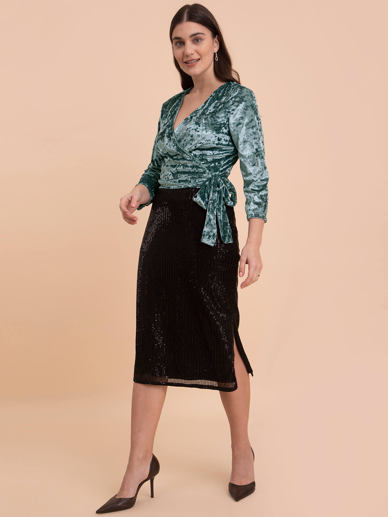 Velvet Wrap Top - Sap Green