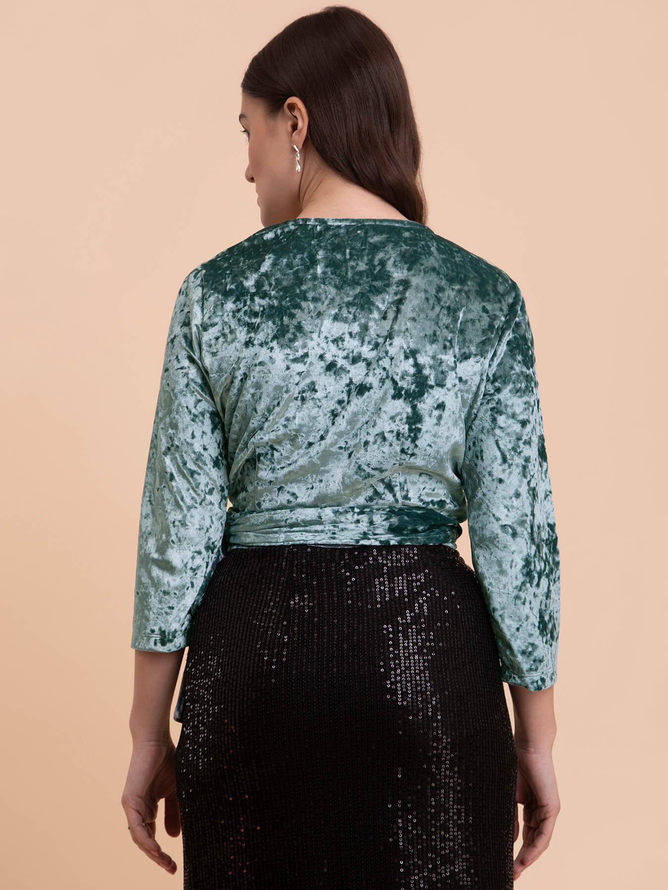 Velvet Wrap Top - Sap Green