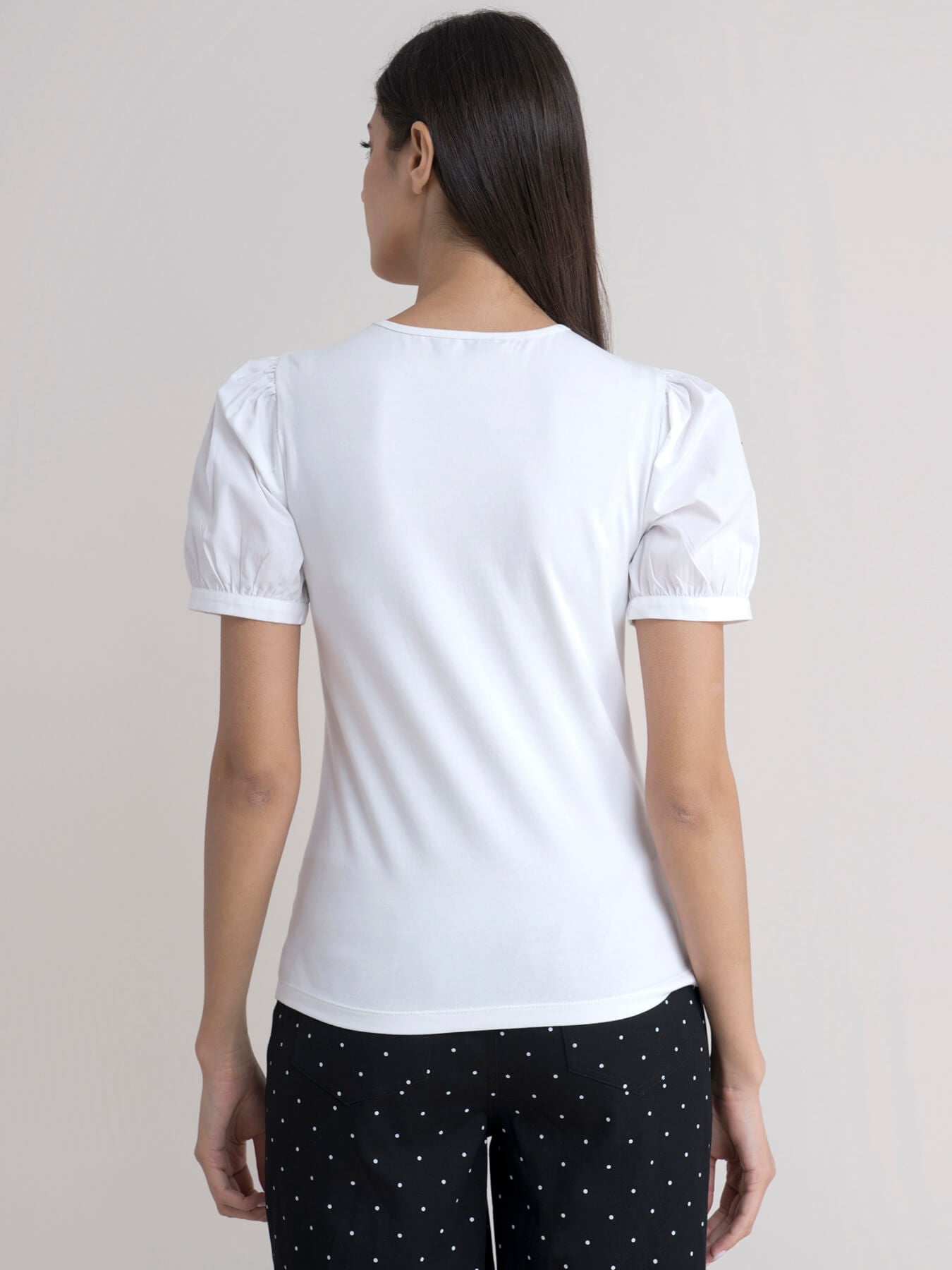 Cotton Puff Sleeves Tee - White