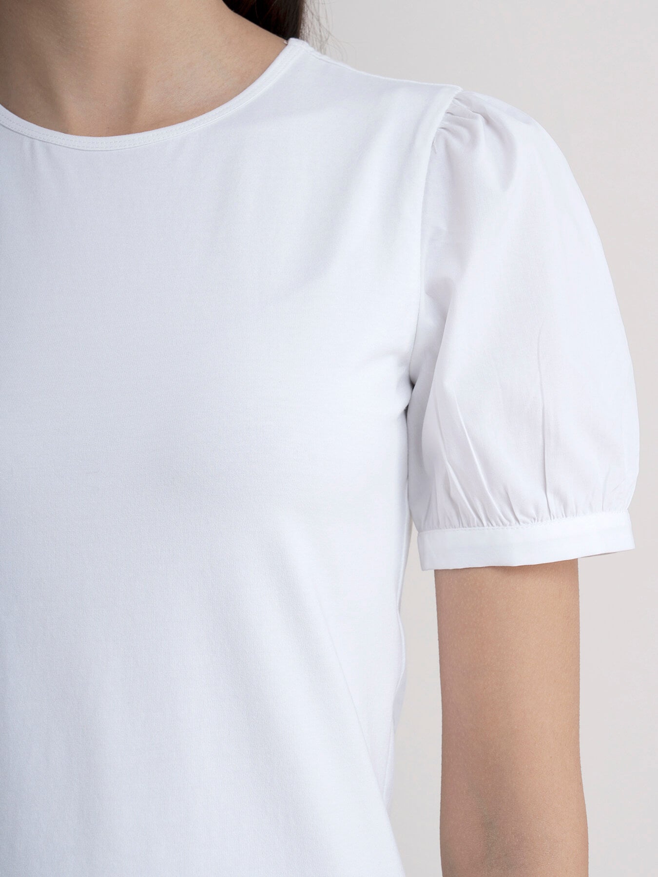 Cotton Puff Sleeves Tee - White