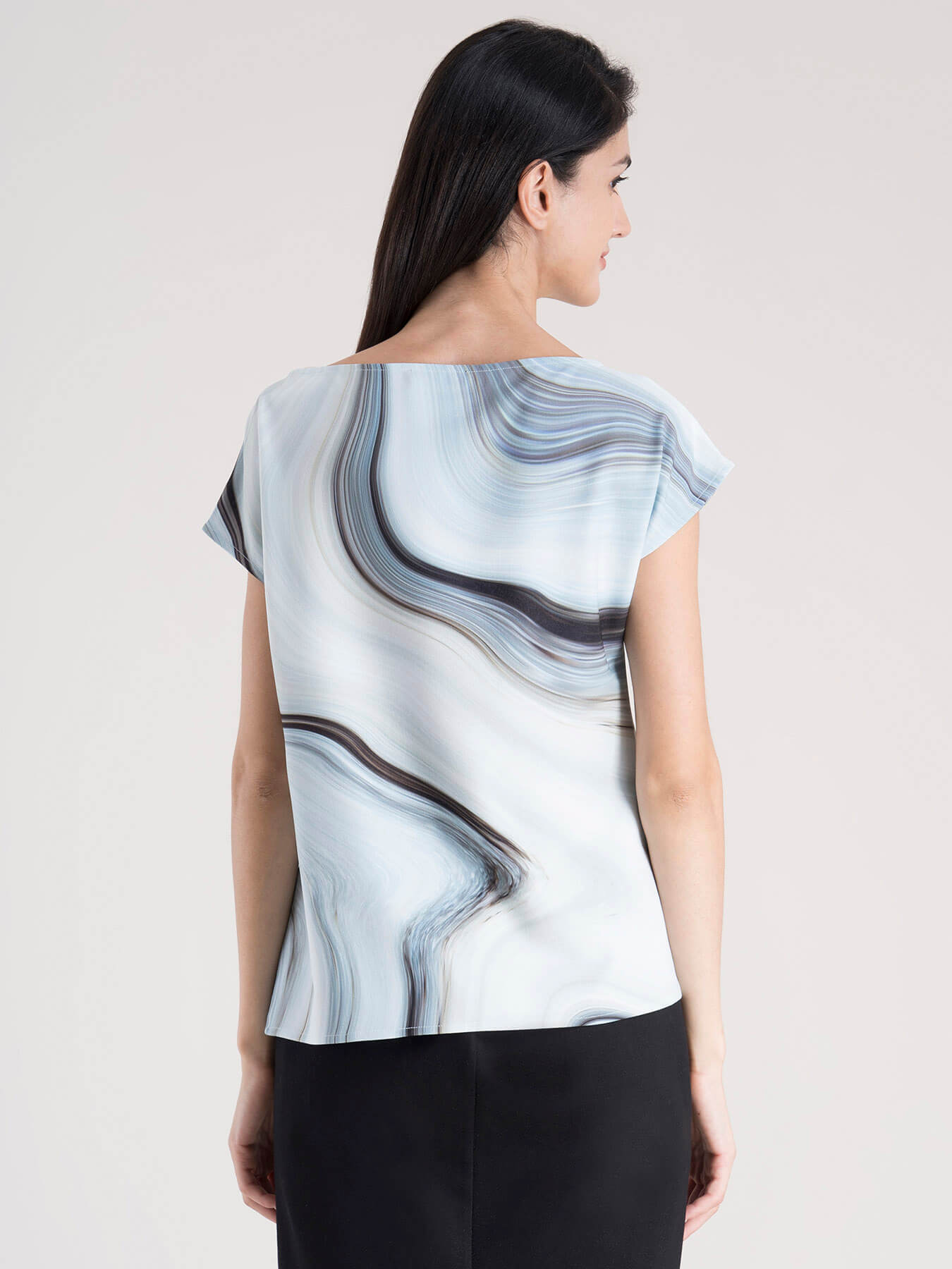 Marble Print Drop Shoulder Top - Light Blue