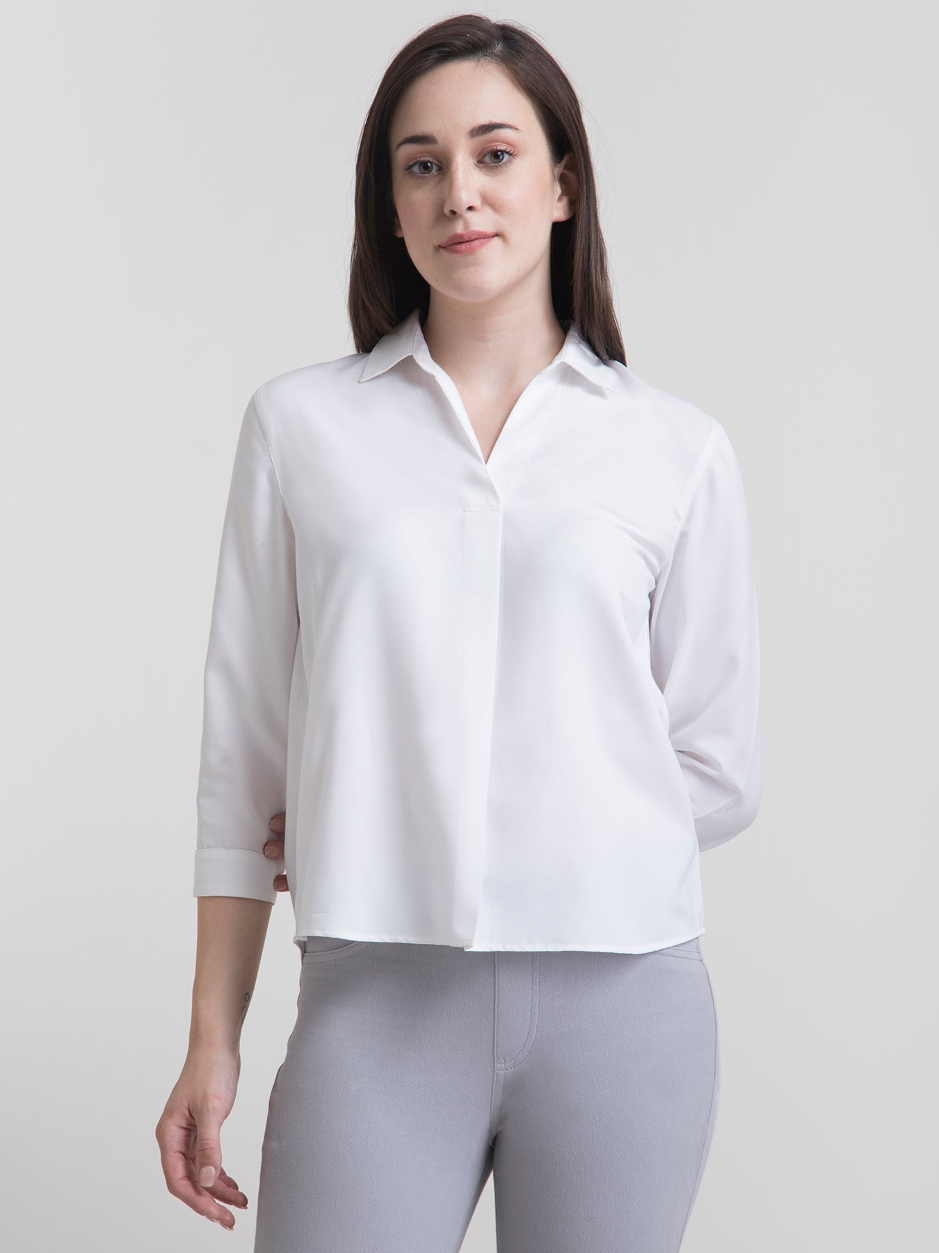 Rayon Collared Pleated Top - White