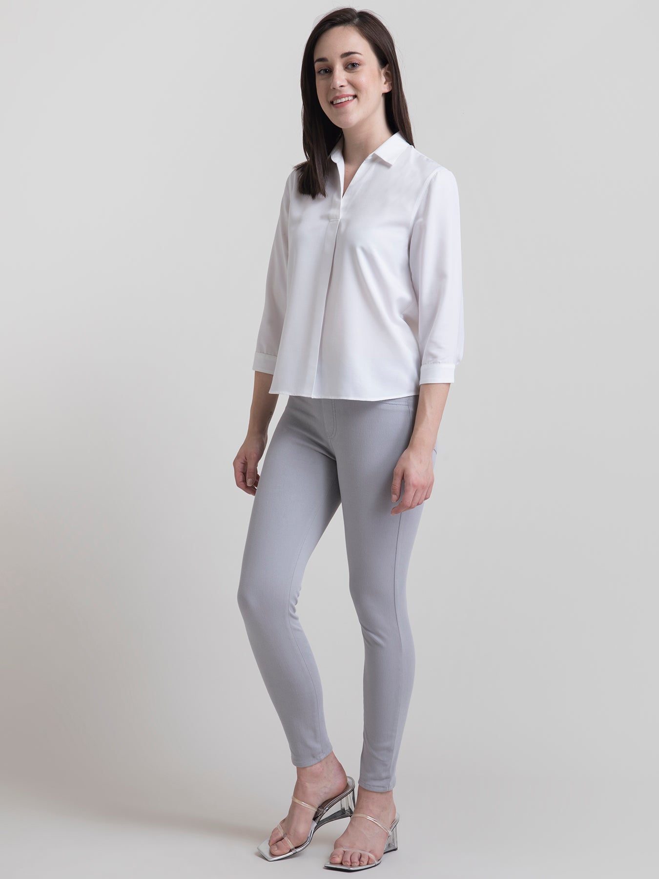 Rayon Collared Pleated Top - White
