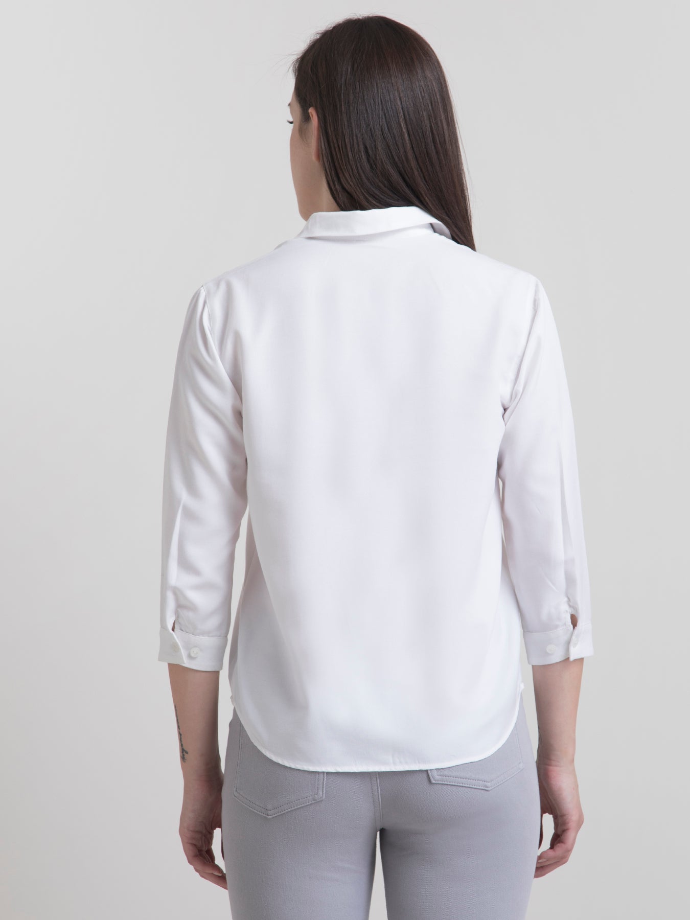 Rayon Collared Pleated Top - White