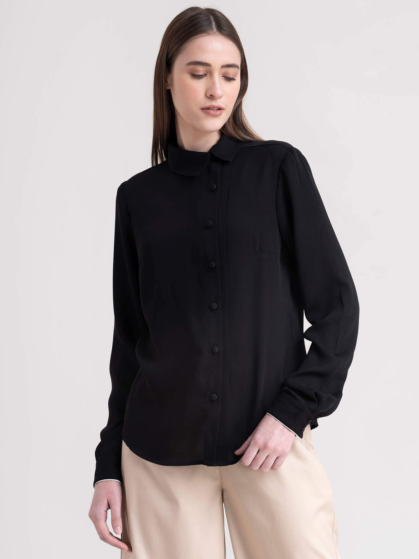 Pleat Detail Button Down Collar Shirt - Black| Formal Shirts