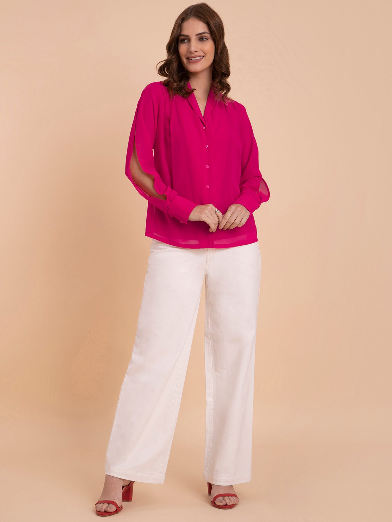 Georgette Shawl Collar Shirt - Fuchsia| Formal Shirts