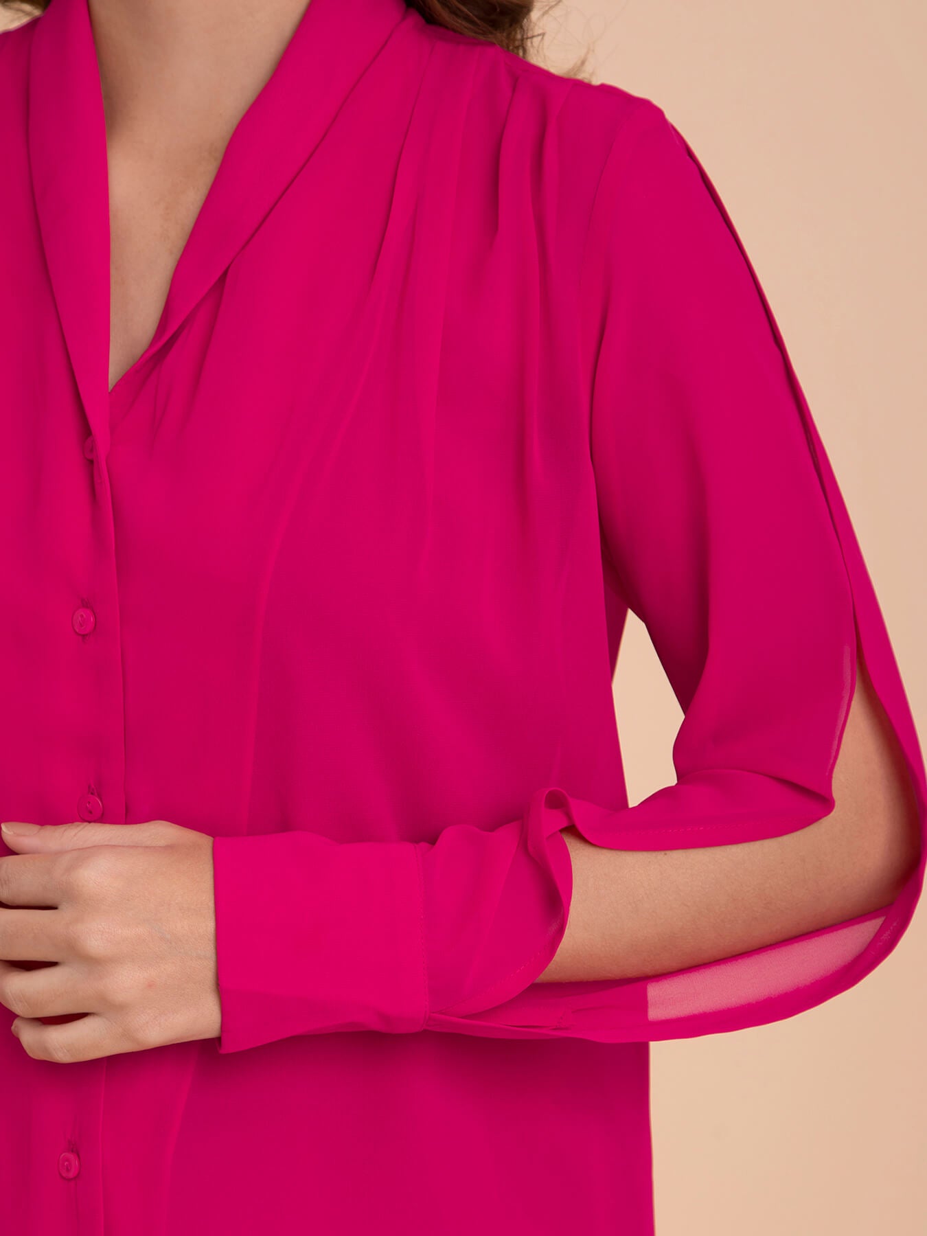 Georgette Shawl Collar Shirt - Fuchsia| Formal Shirts
