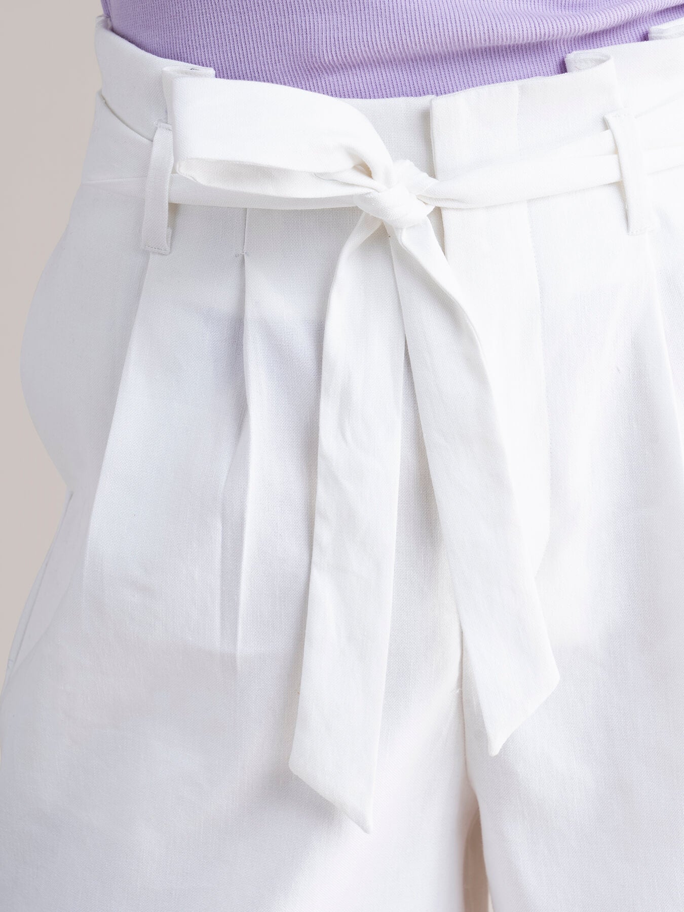 Linen Paper Bag Shorts - White