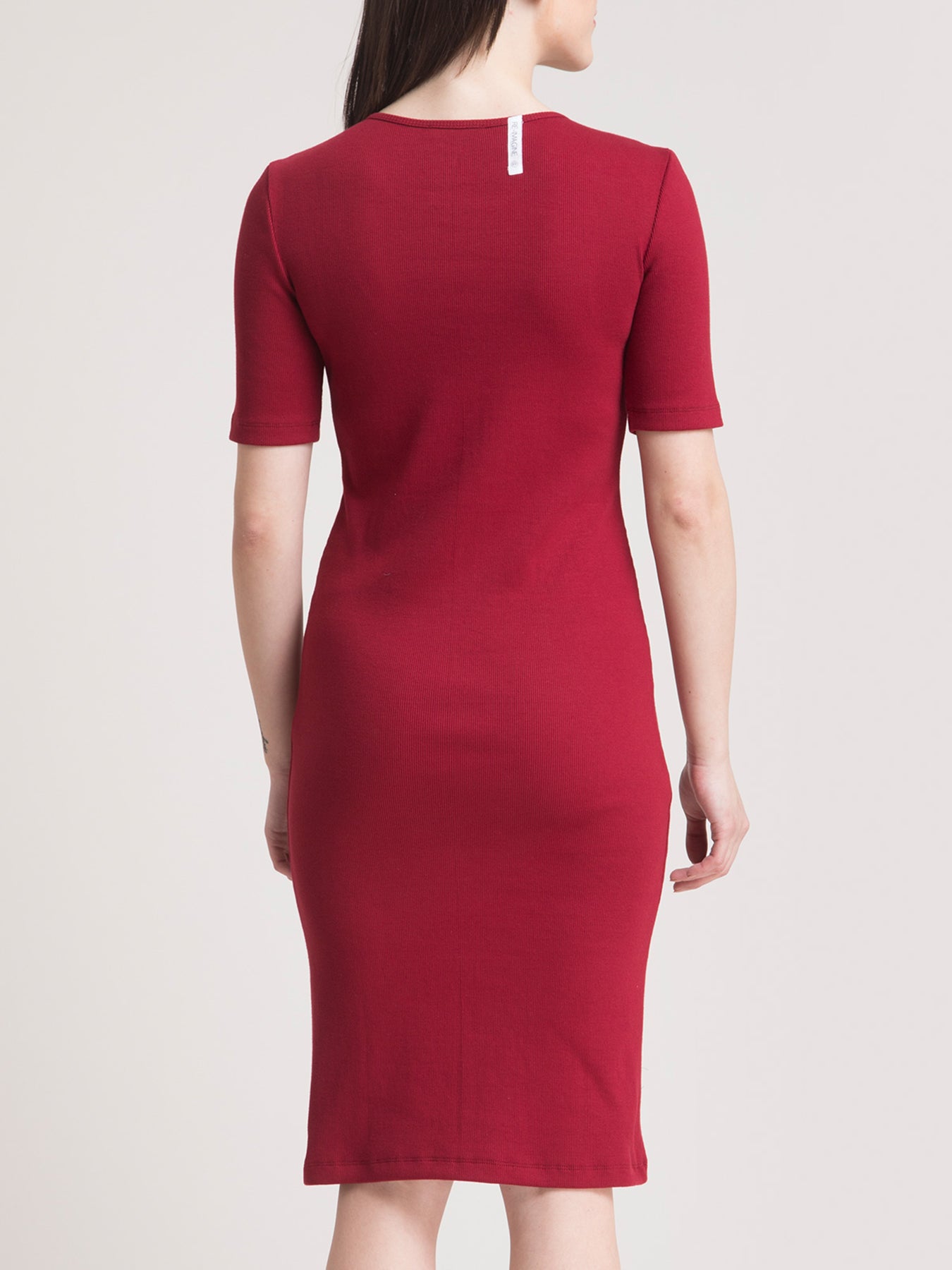 Stretchable Round Neck LivIn Dress - Maroon| Formal Dresses
