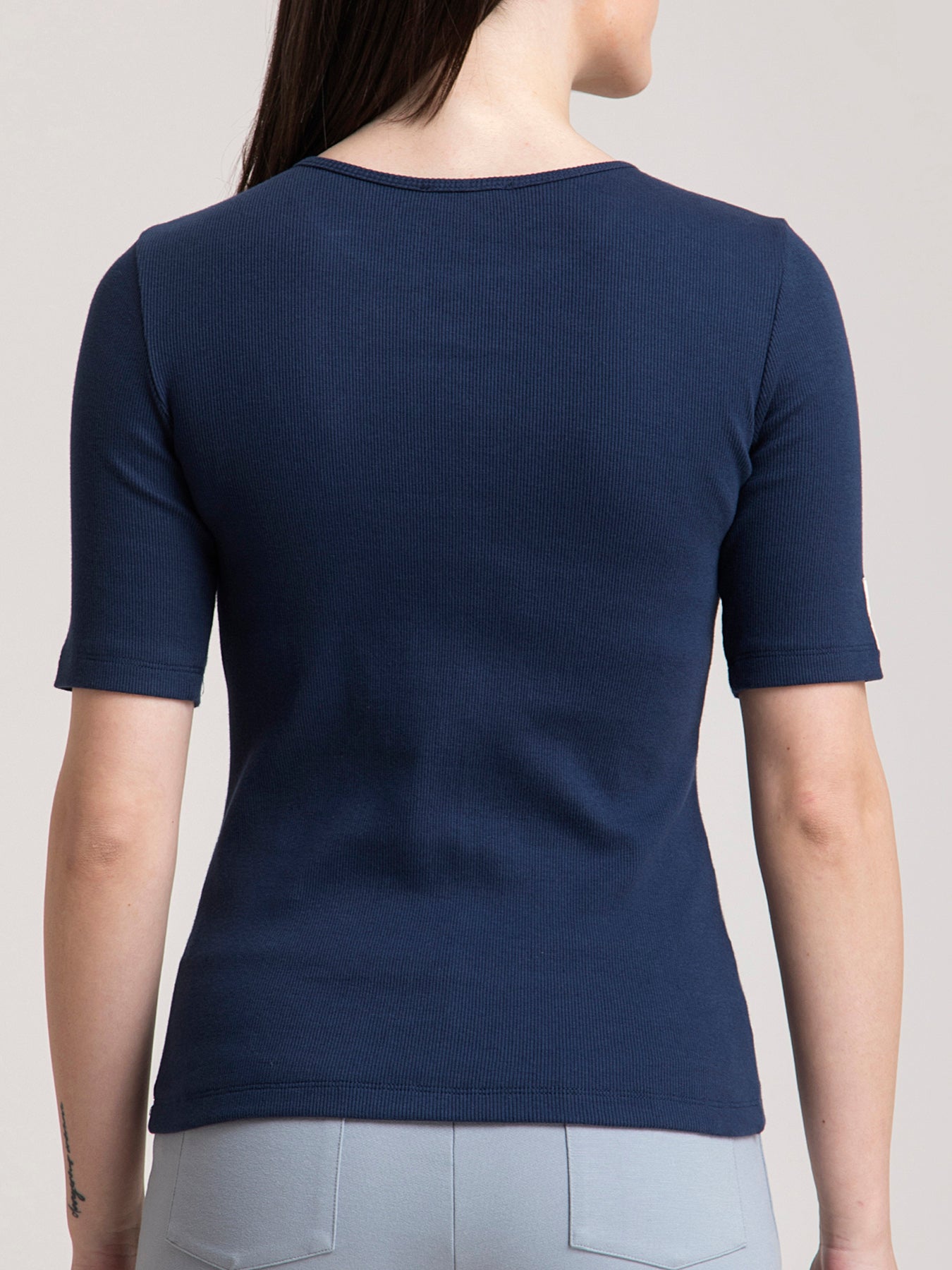 Stretchable Round Neck LivIn T Shirt - Navy Blue