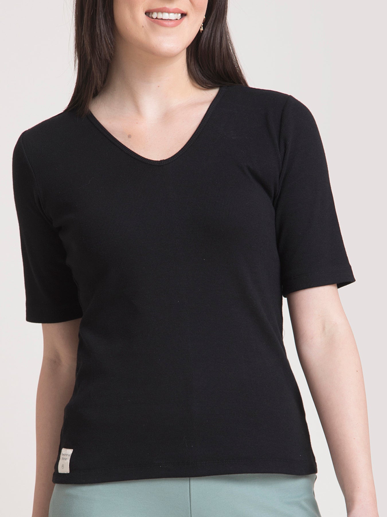 Stretchable V Neck LivIn T Shirt - Black
