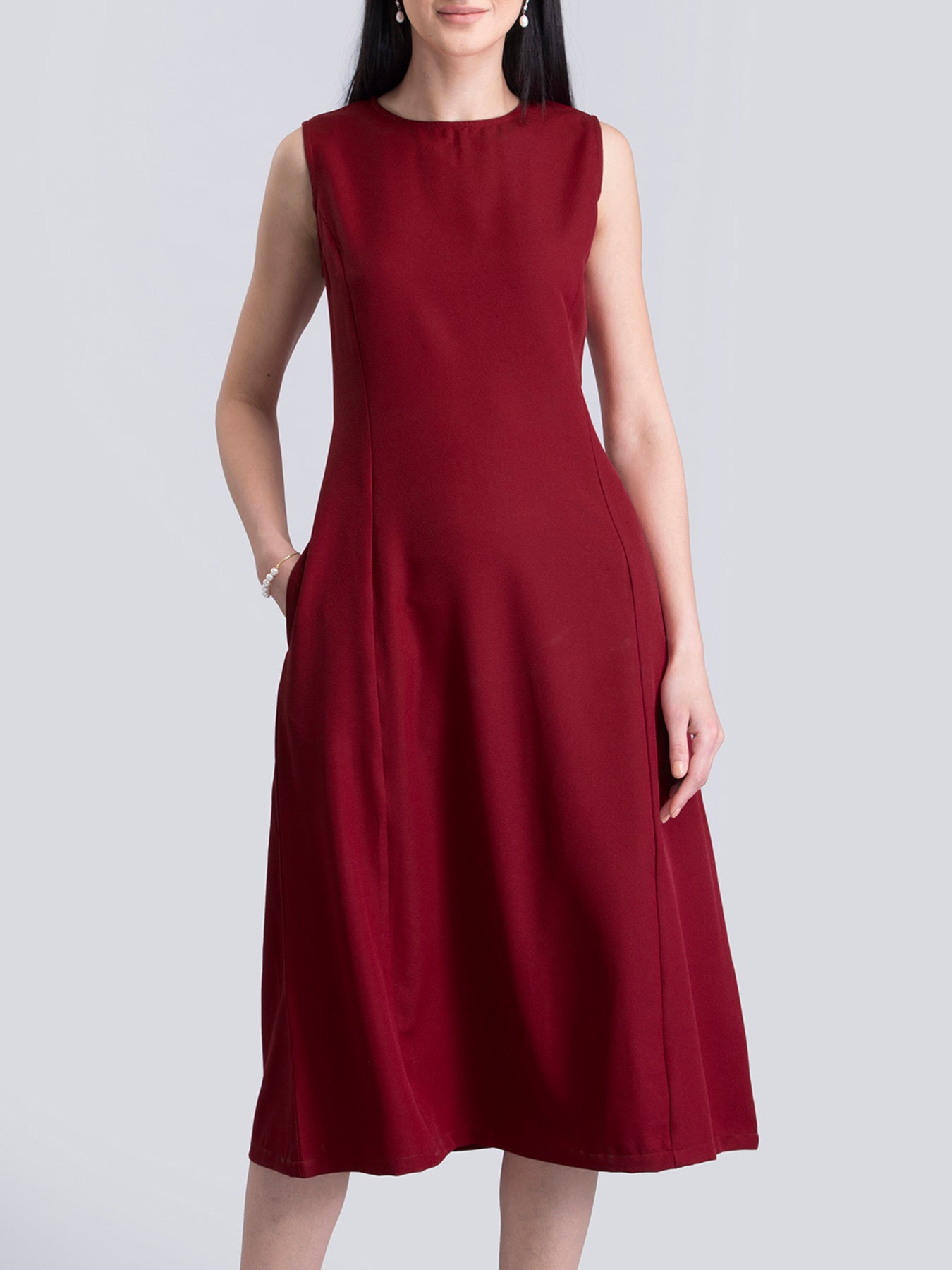 Stylised Neck A Line Dress - Red| Formal Dresses