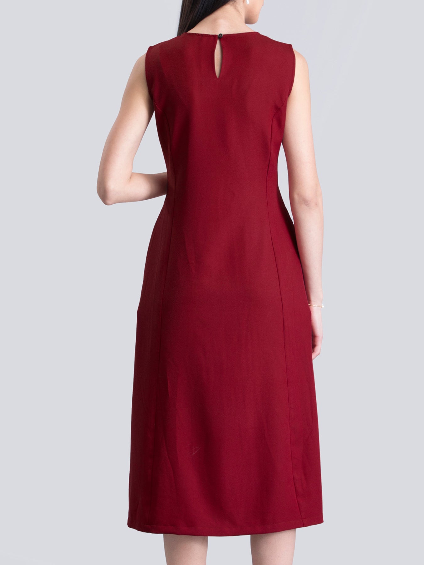 Stylised Neck A Line Dress - Red| Formal Dresses
