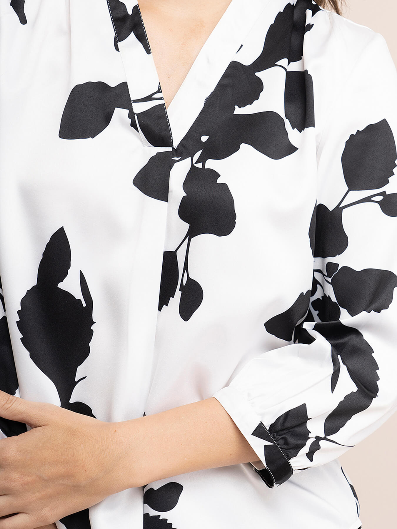 Satin Floral Print Top - White And Black| Formal Tops