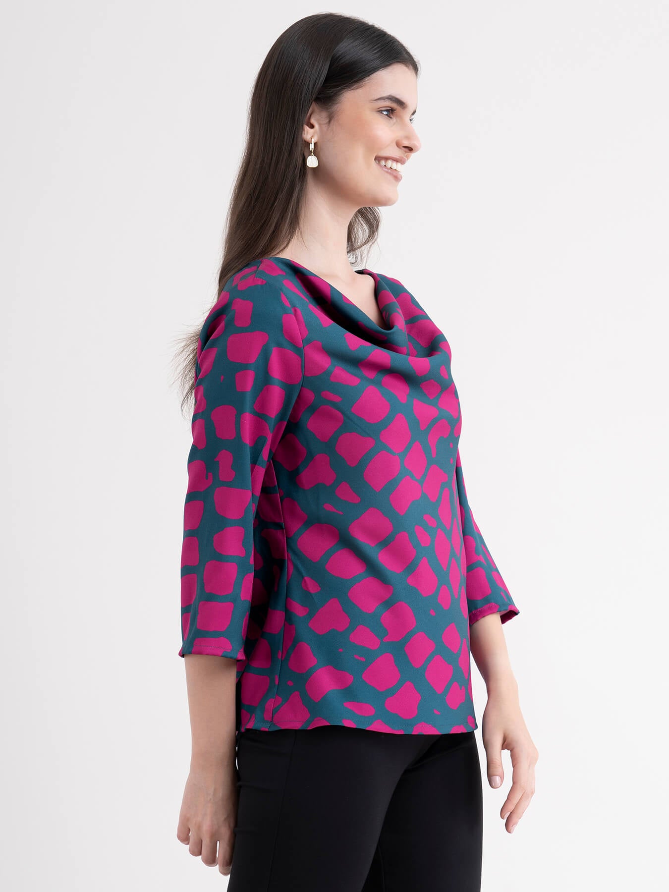 Animal Print Cowl Neck Top - Fuchsia| Formal Tops