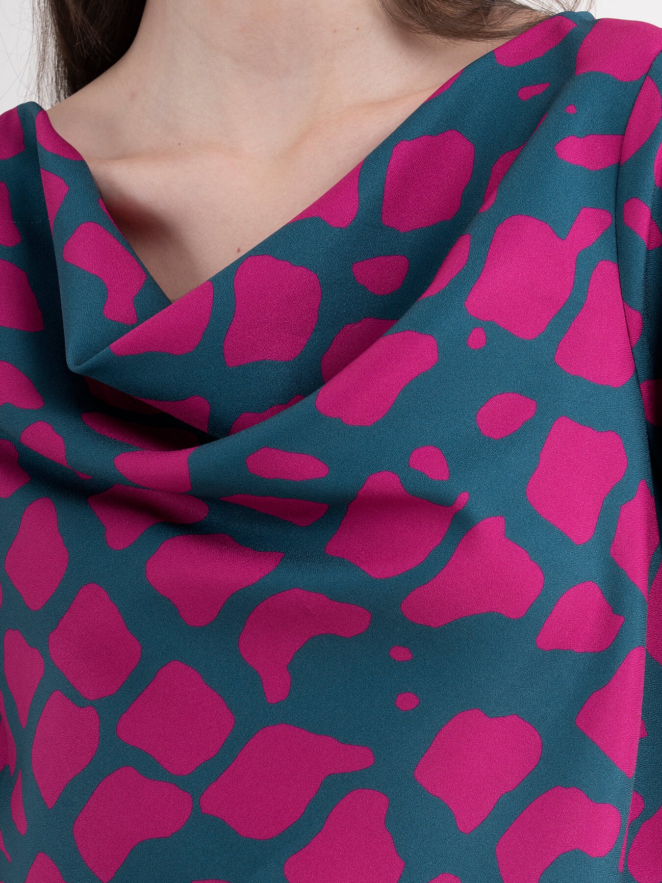 Animal Print Cowl Neck Top - Fuchsia| Formal Tops