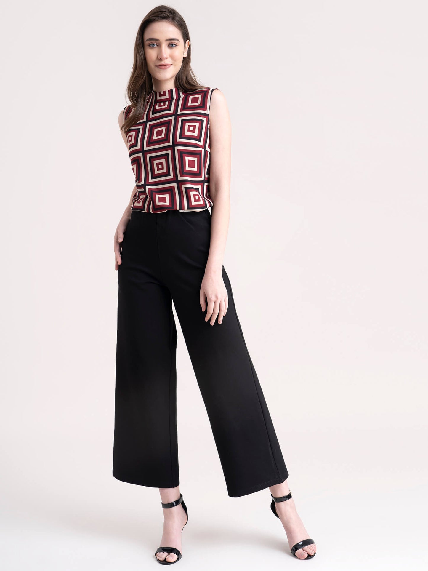 Geometric Print Top - Maroon| Formal Tops