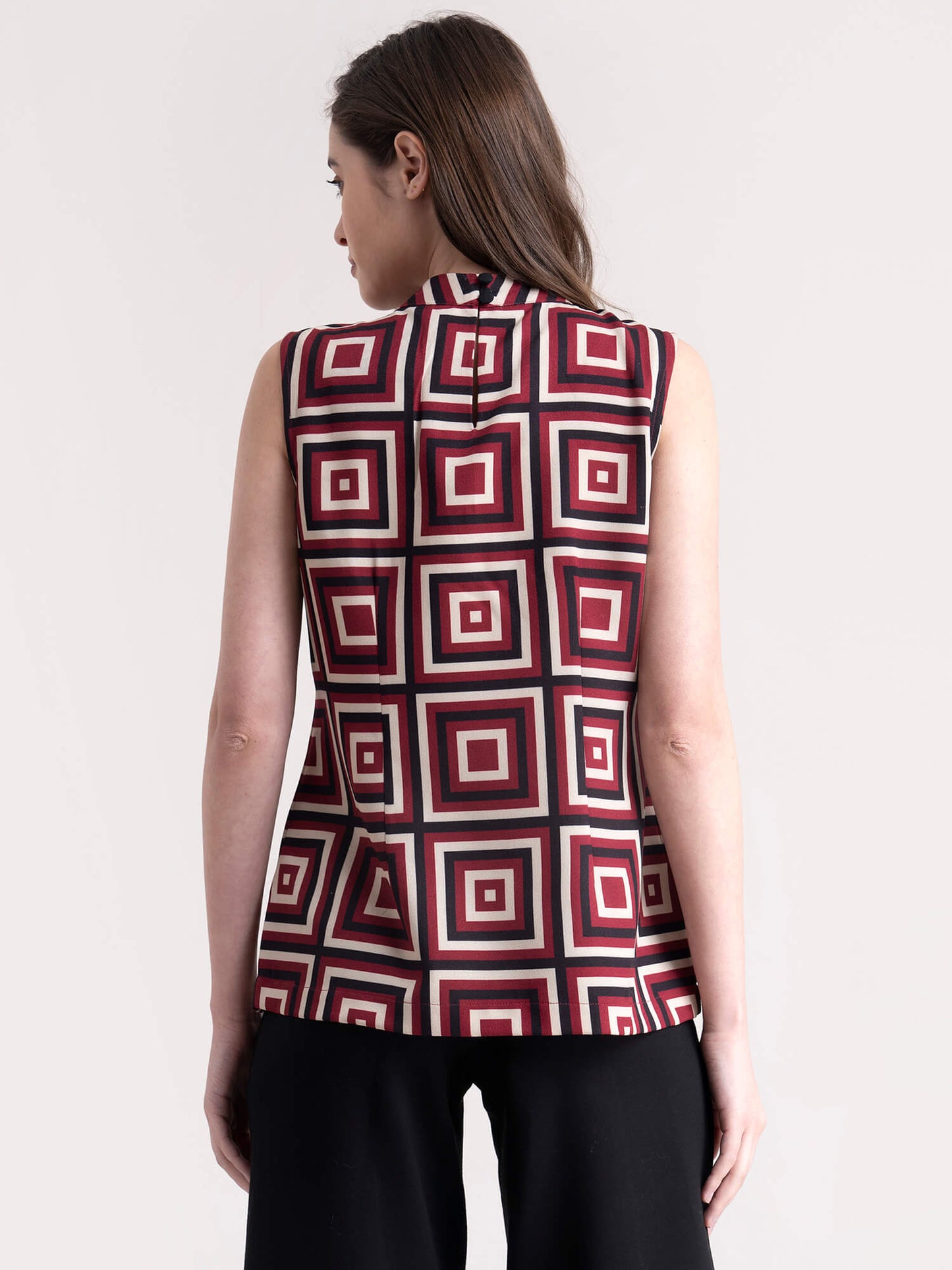 Geometric Print Top - Maroon| Formal Tops