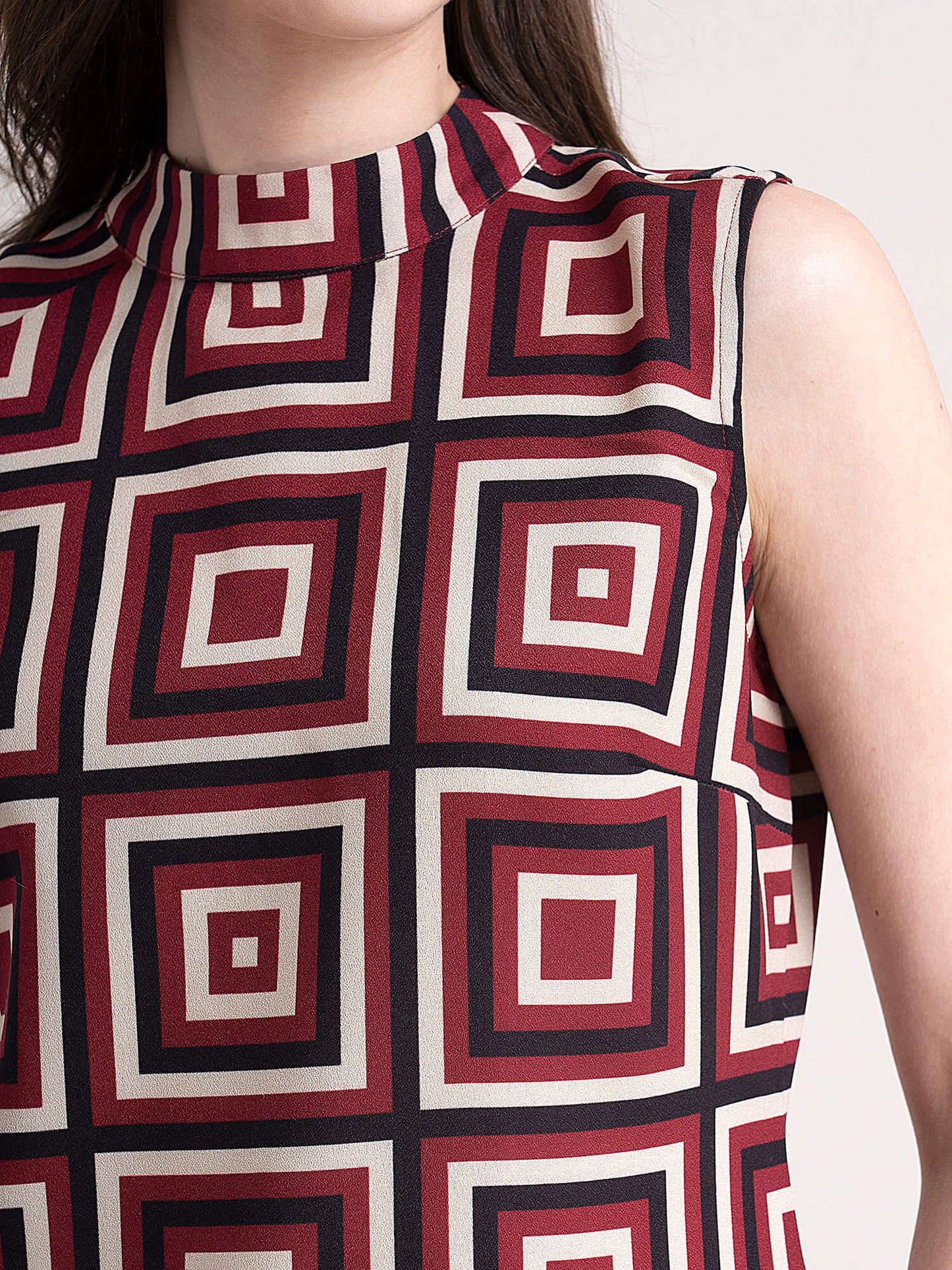 Geometric Print Top - Maroon| Formal Tops
