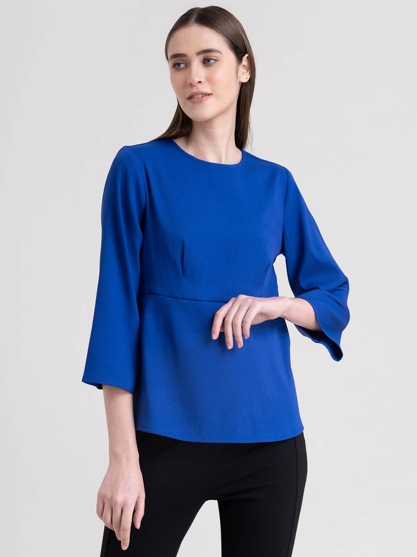 Round Neck Peplum Top - Blue