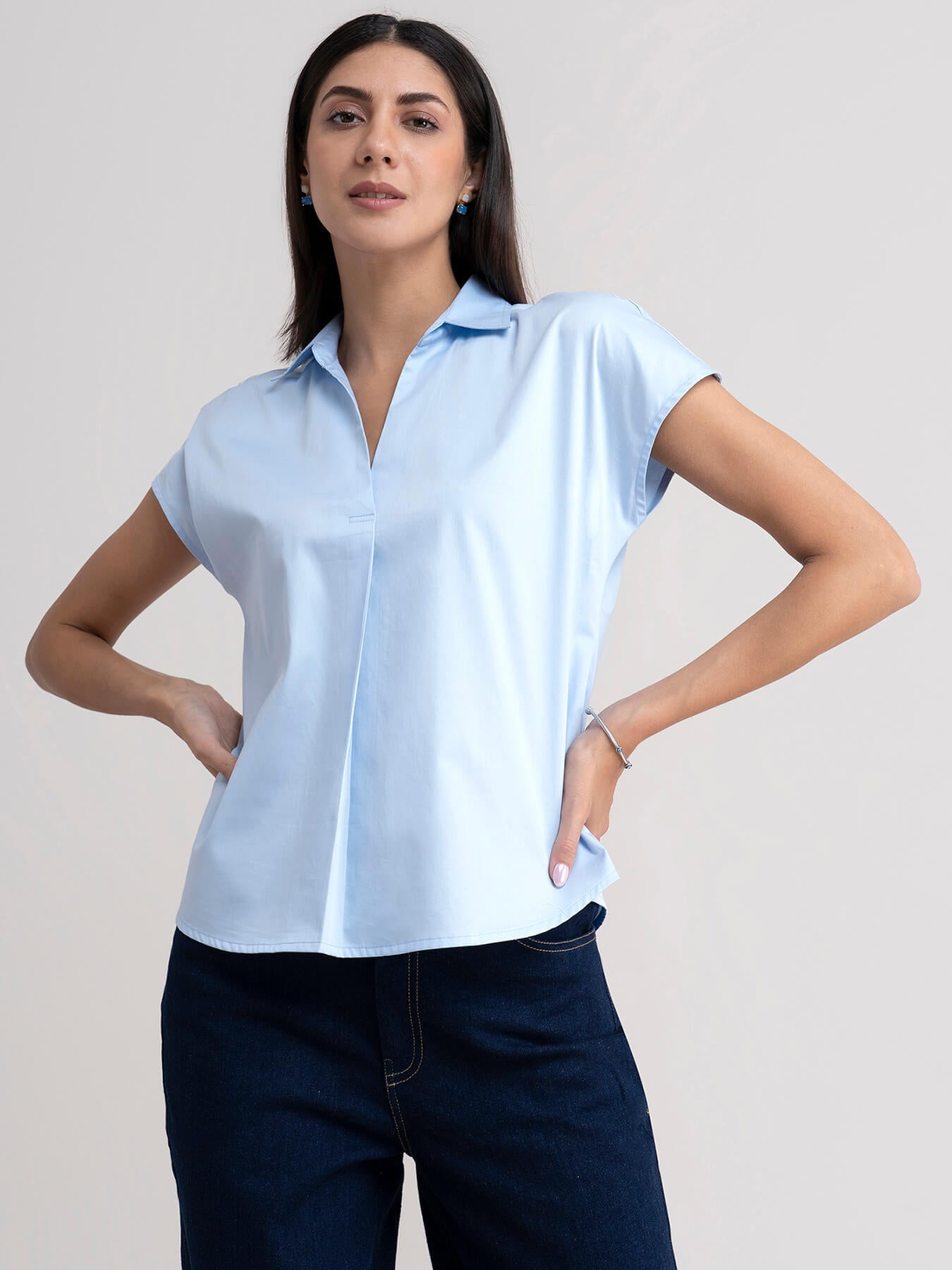 Cotton Drop Shoulder Top - Light Blue