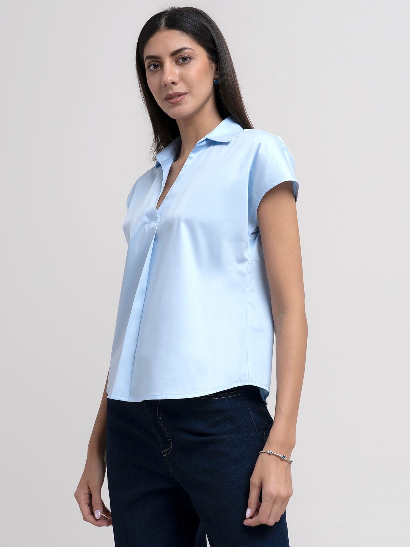 Cotton Drop Shoulder Top - Light Blue