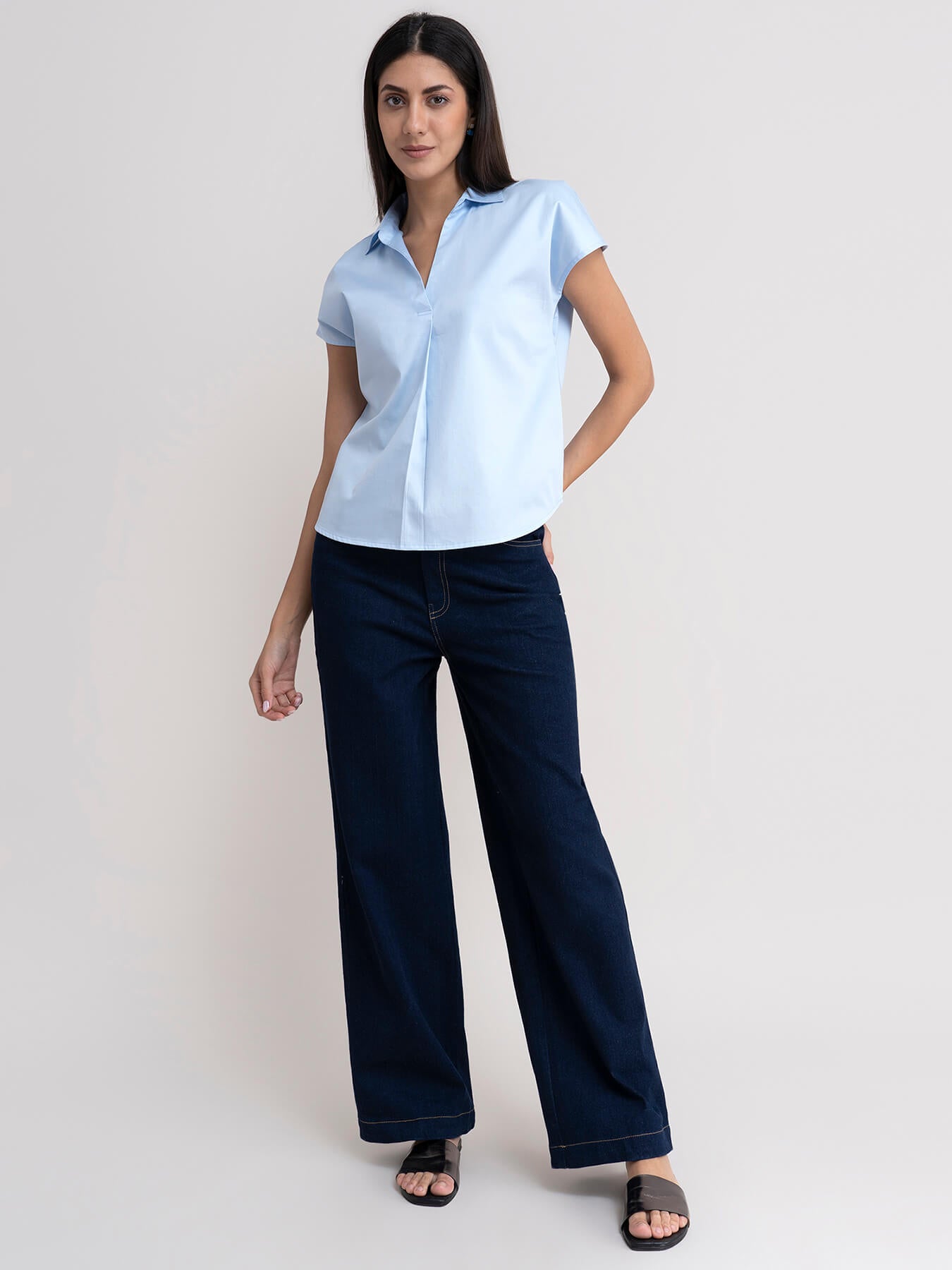 Cotton Drop Shoulder Top - Light Blue