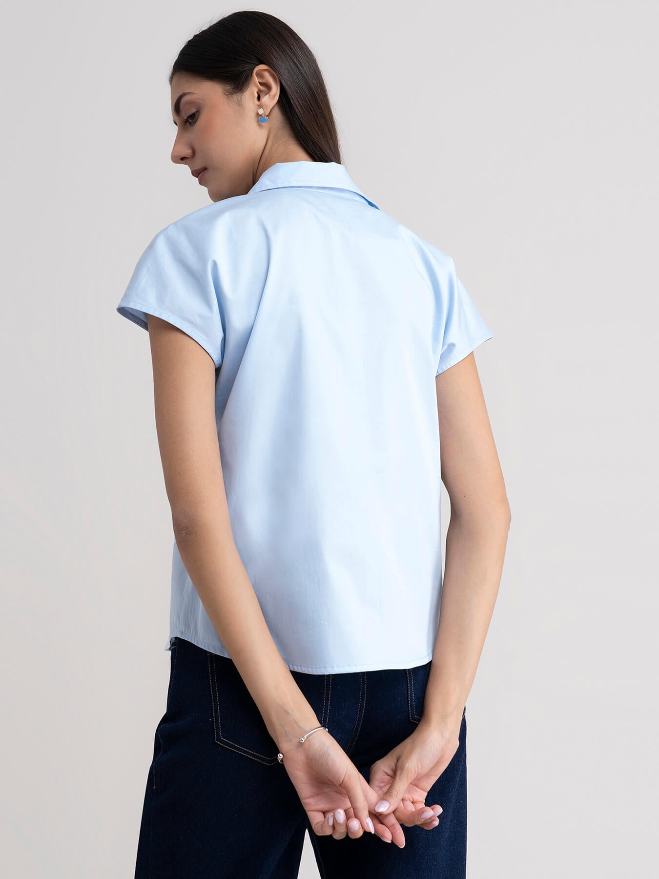 Cotton Drop Shoulder Top - Light Blue