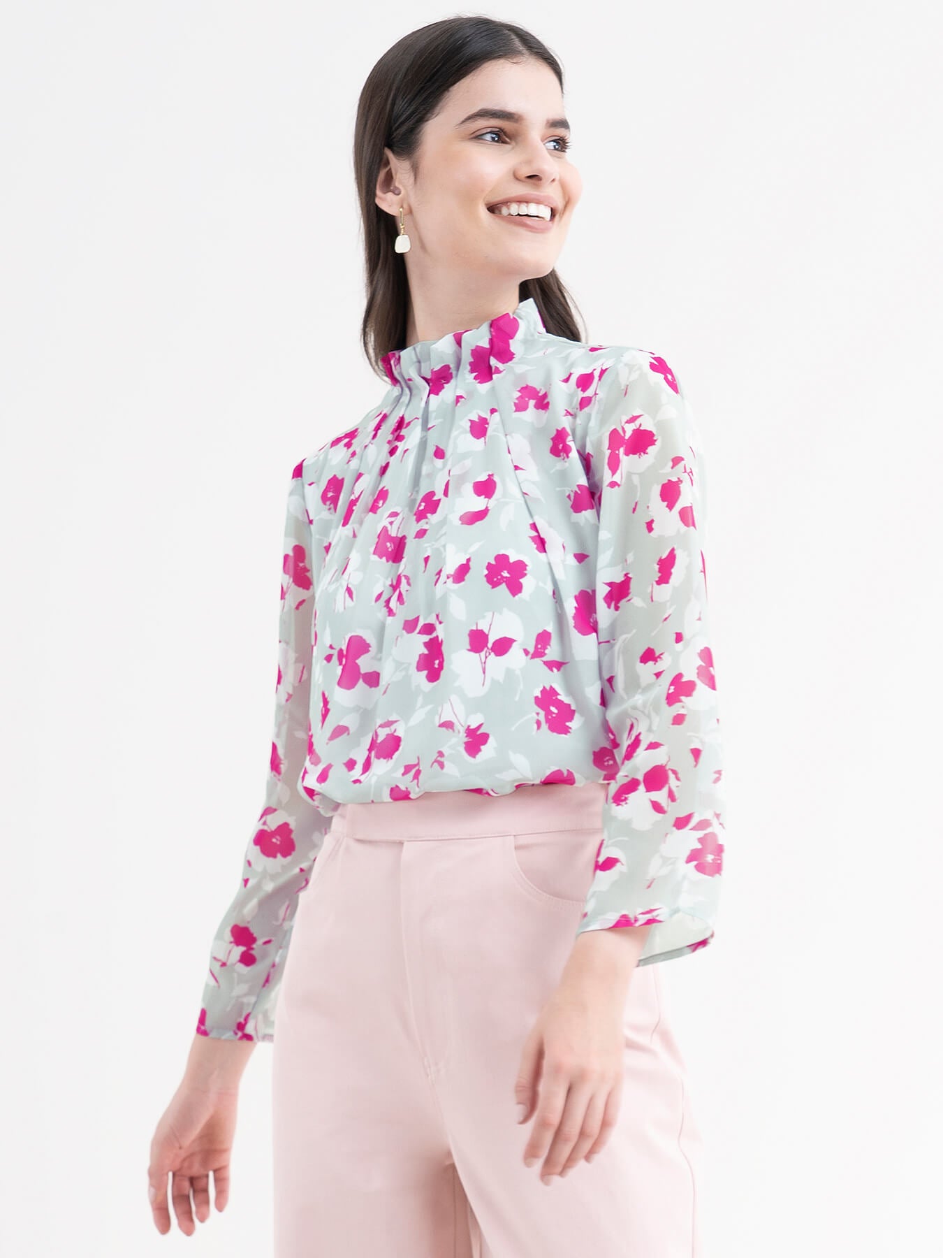 Floral Pleated Top - Sap Green