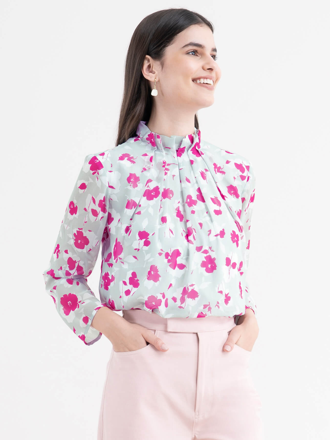 Floral Pleated Top - Sap Green