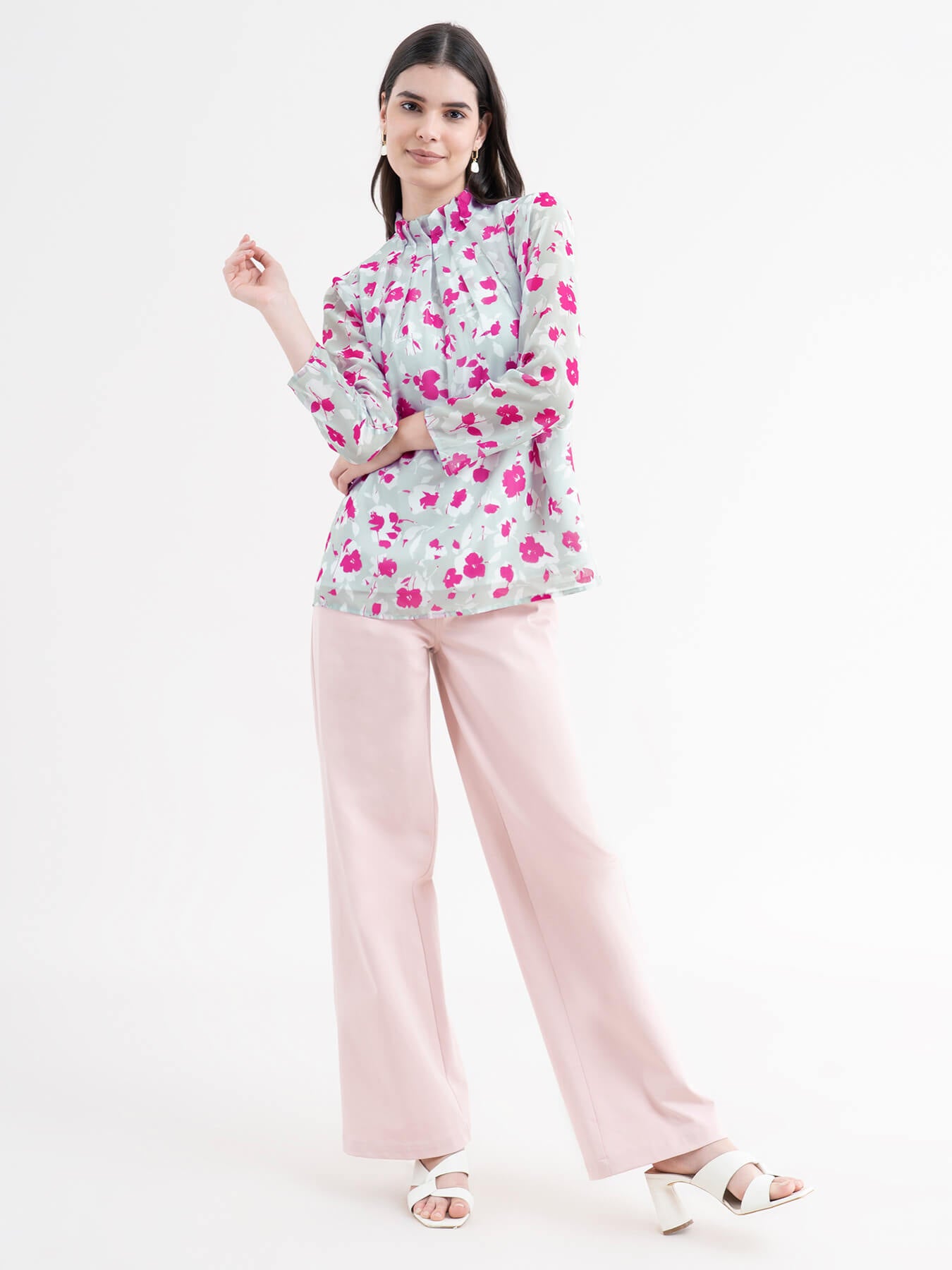 Floral Pleated Top - Sap Green