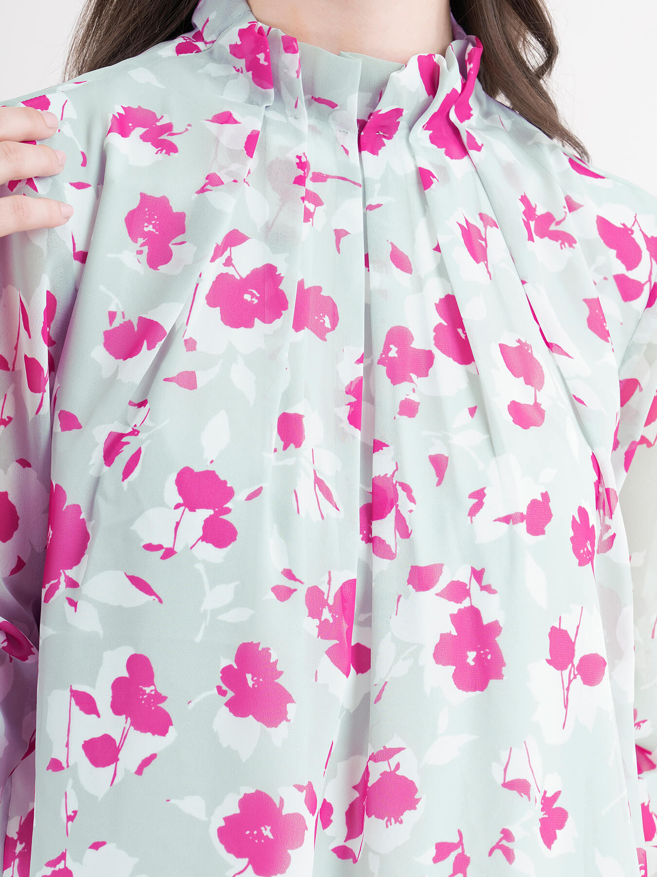 Floral Pleated Top - Sap Green
