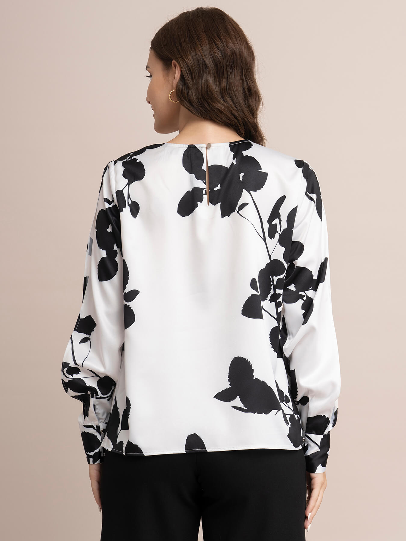 Satin Slit Sleeve Top - White And Black