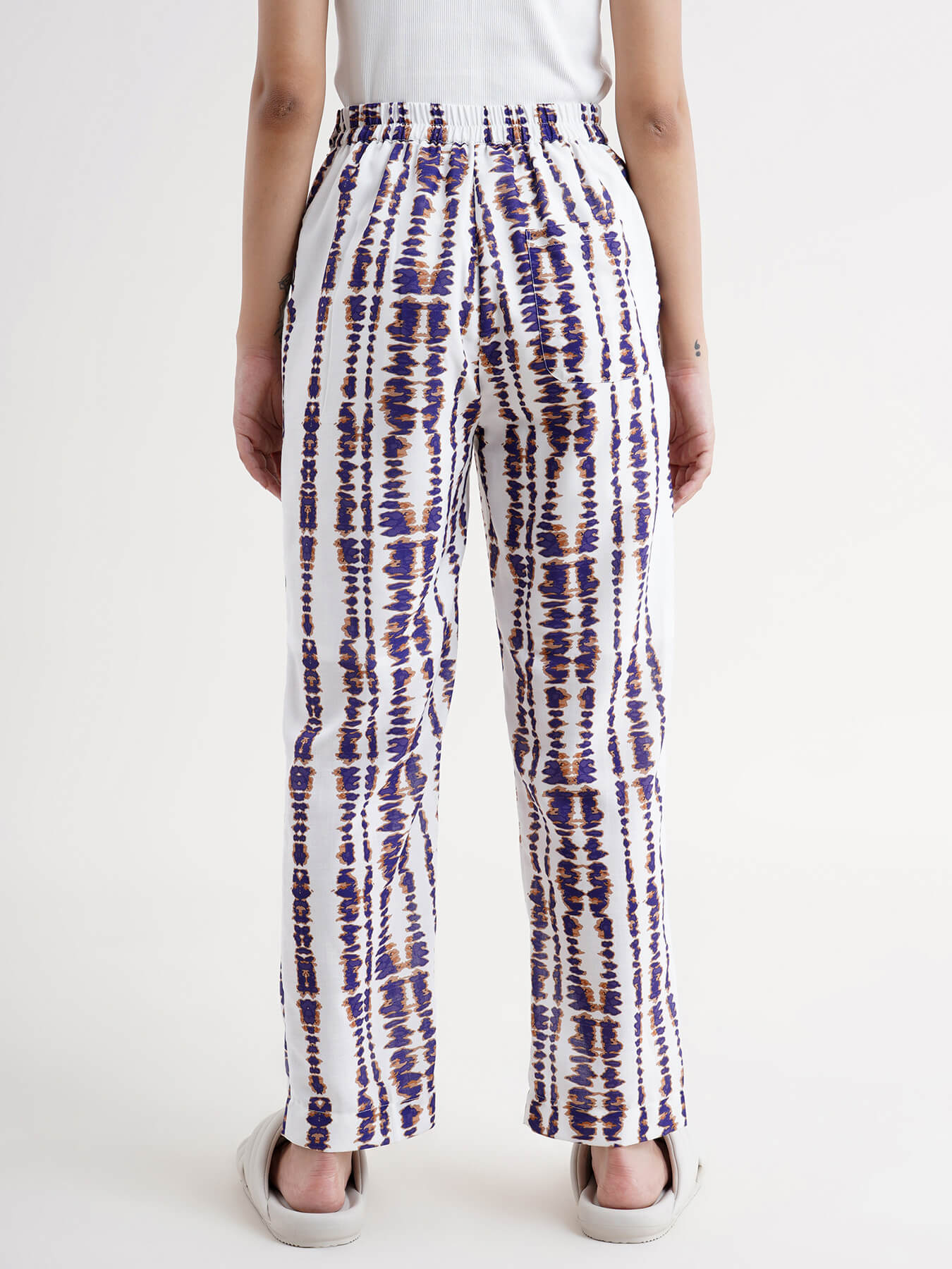 Shibori Print Drawstring Trousers - White & Blue