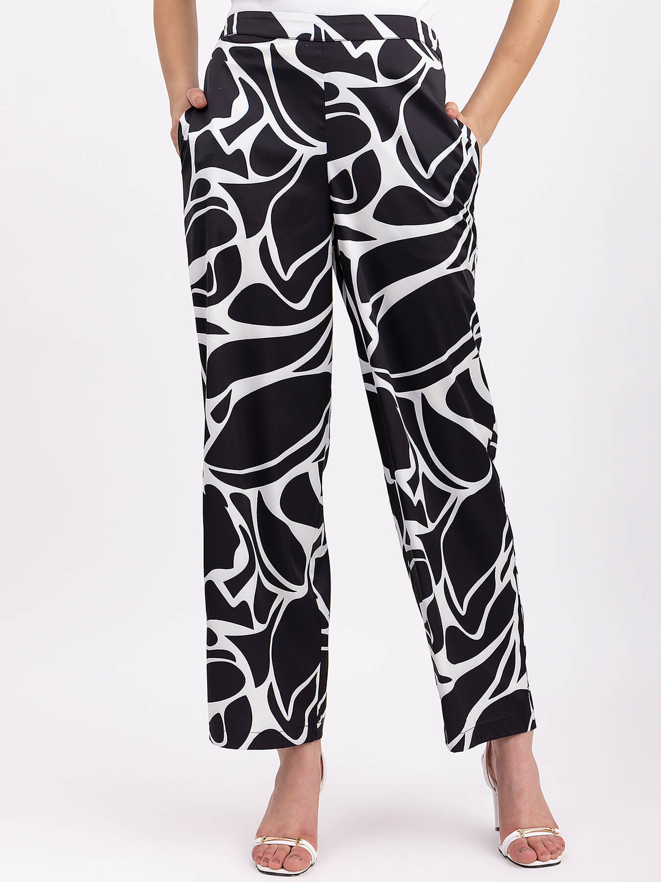 Satin Wide-Legged Trouser - Black And White