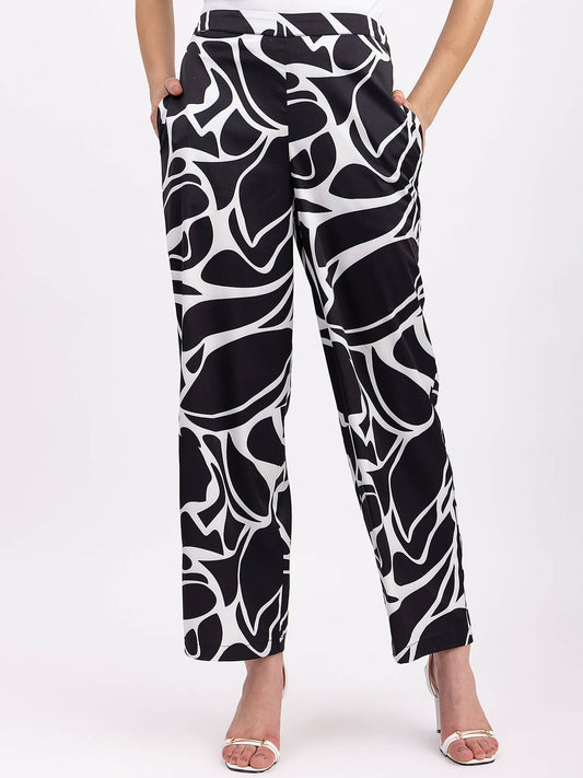 Satin Wide-Legged Trouser - Black And White