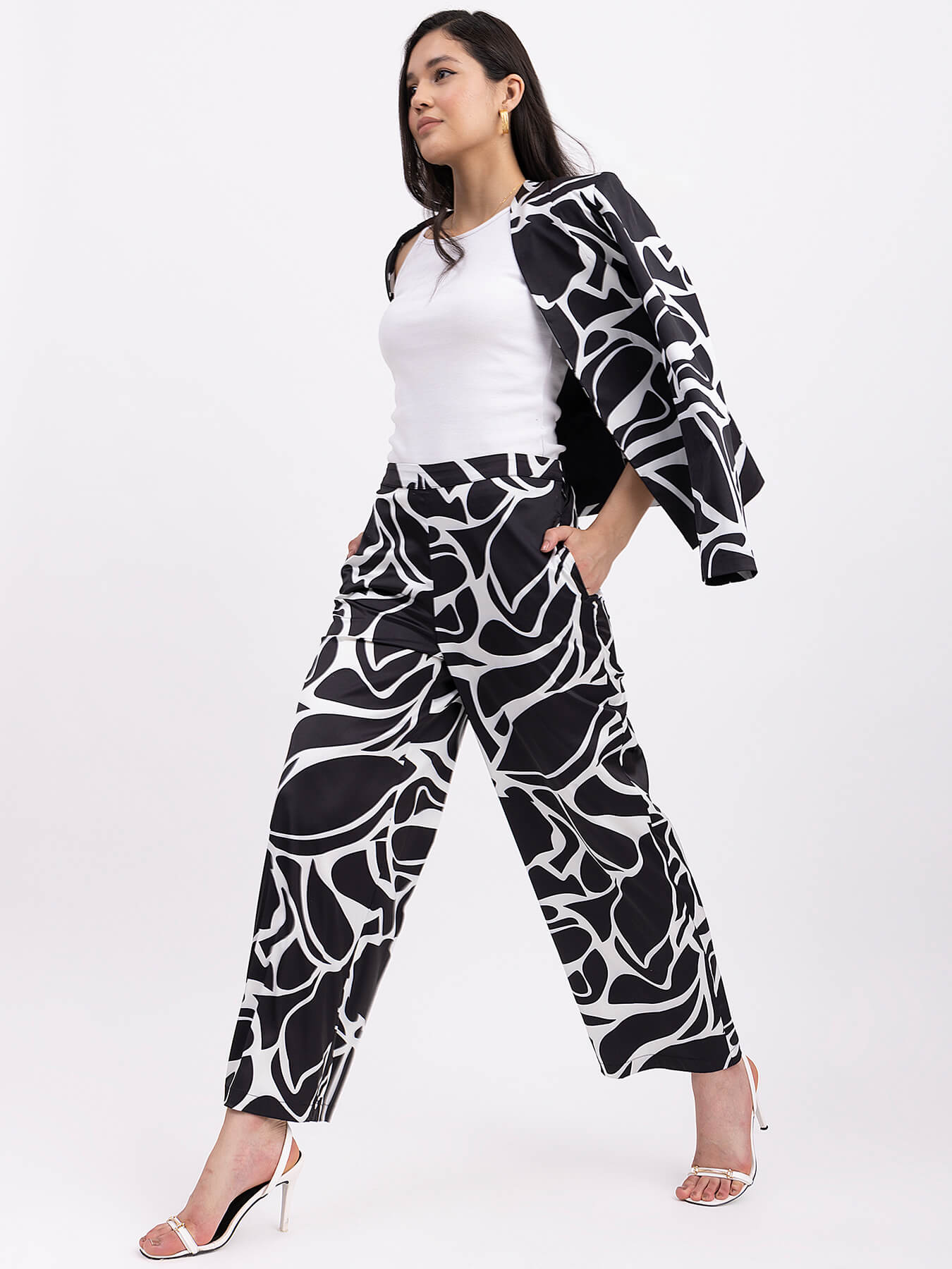 Satin Wide-Legged Trouser - Black And White