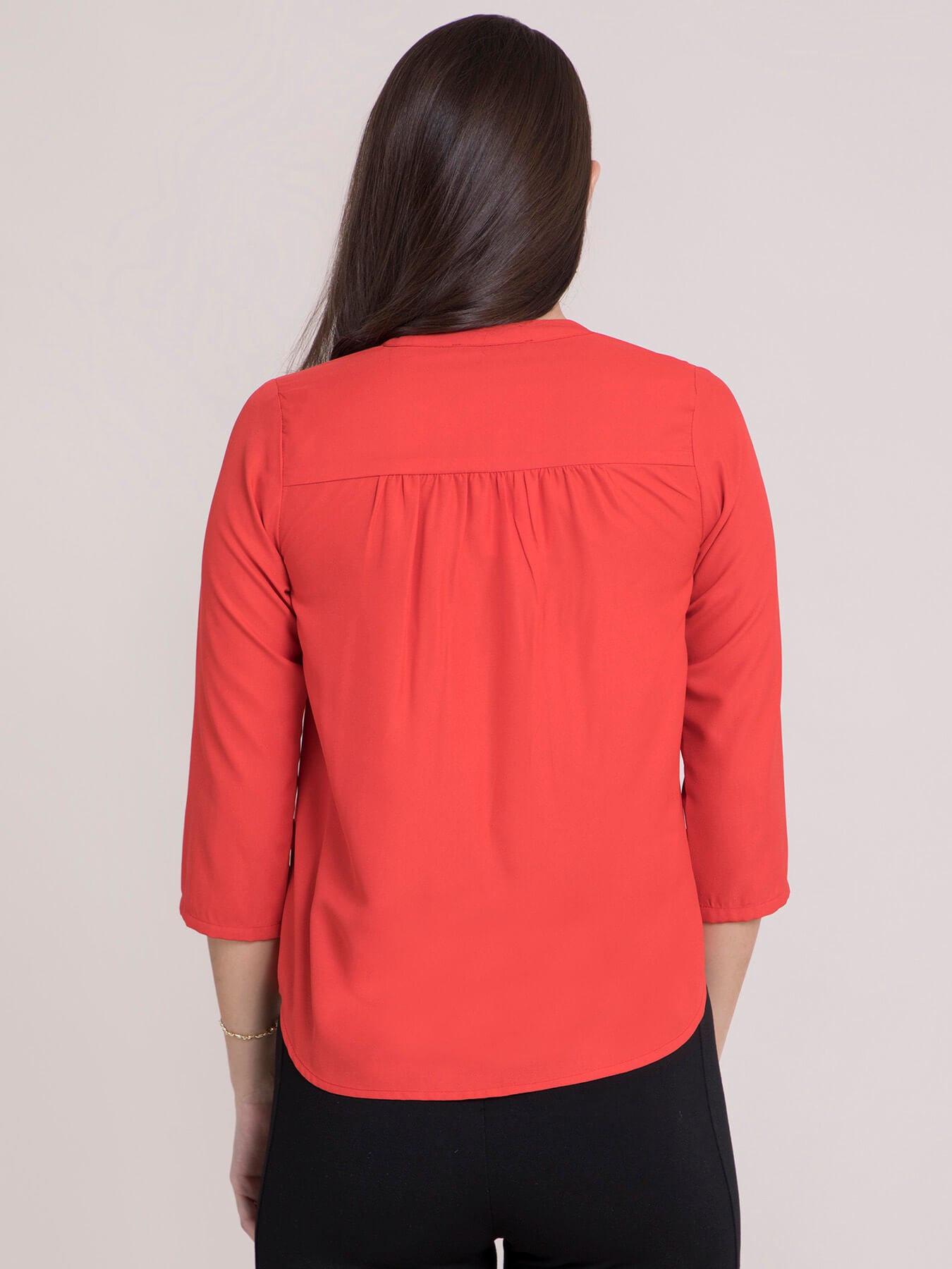 V Neck Pleated Top - Coral