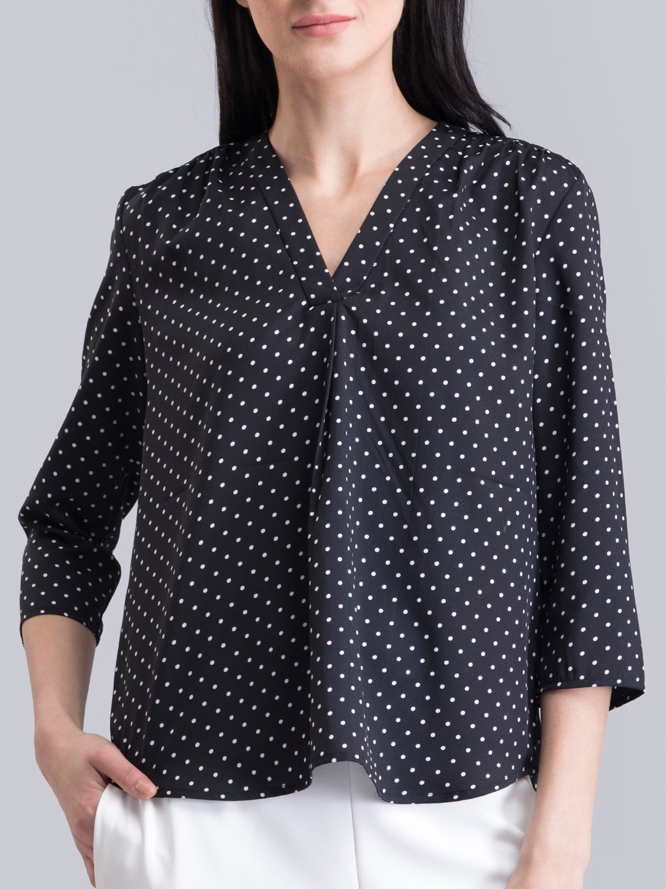 V Neck Polka Dot Top - Black and White| Formal Tops