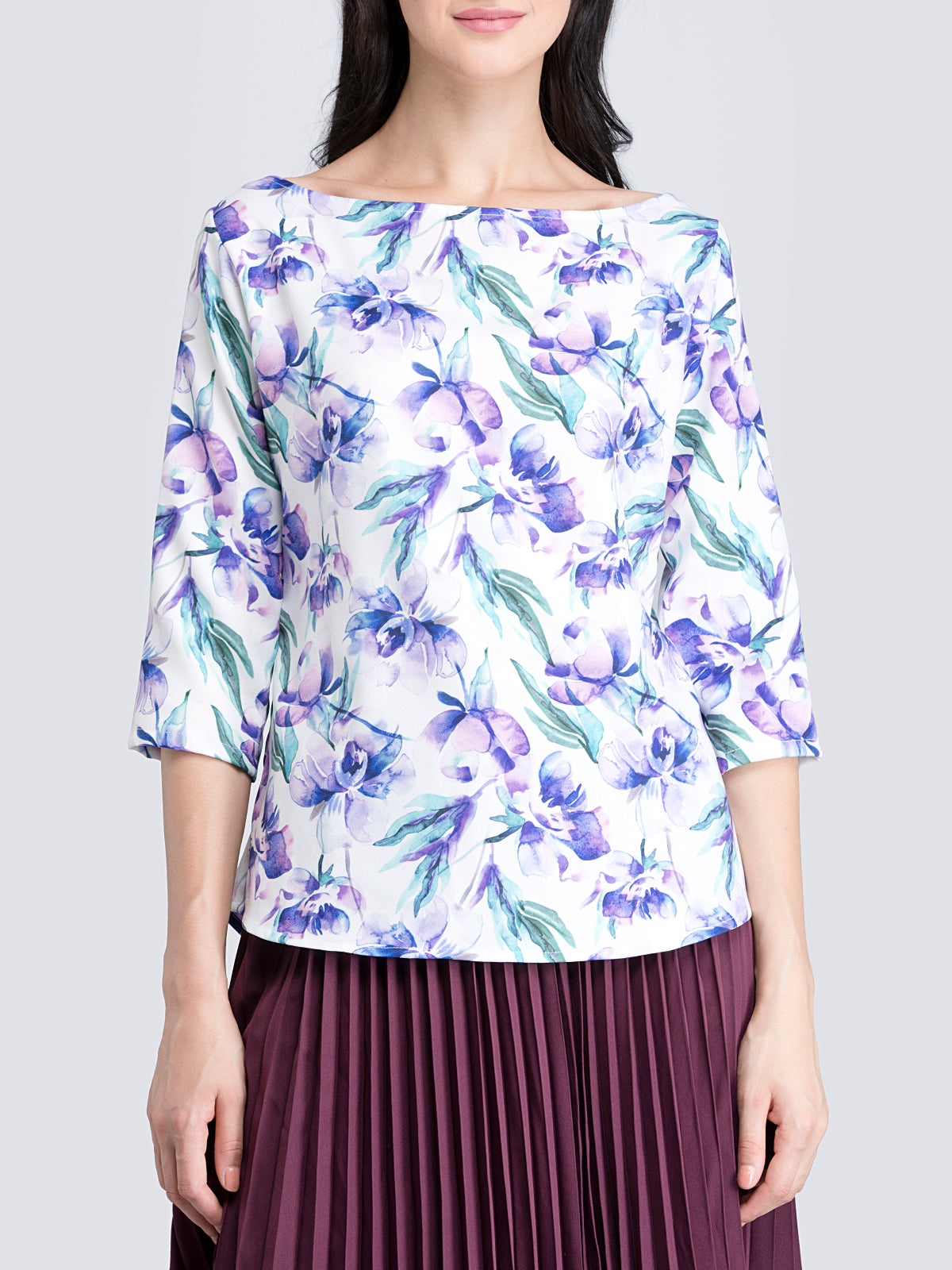 Boat Neck Floral Top - Purple
