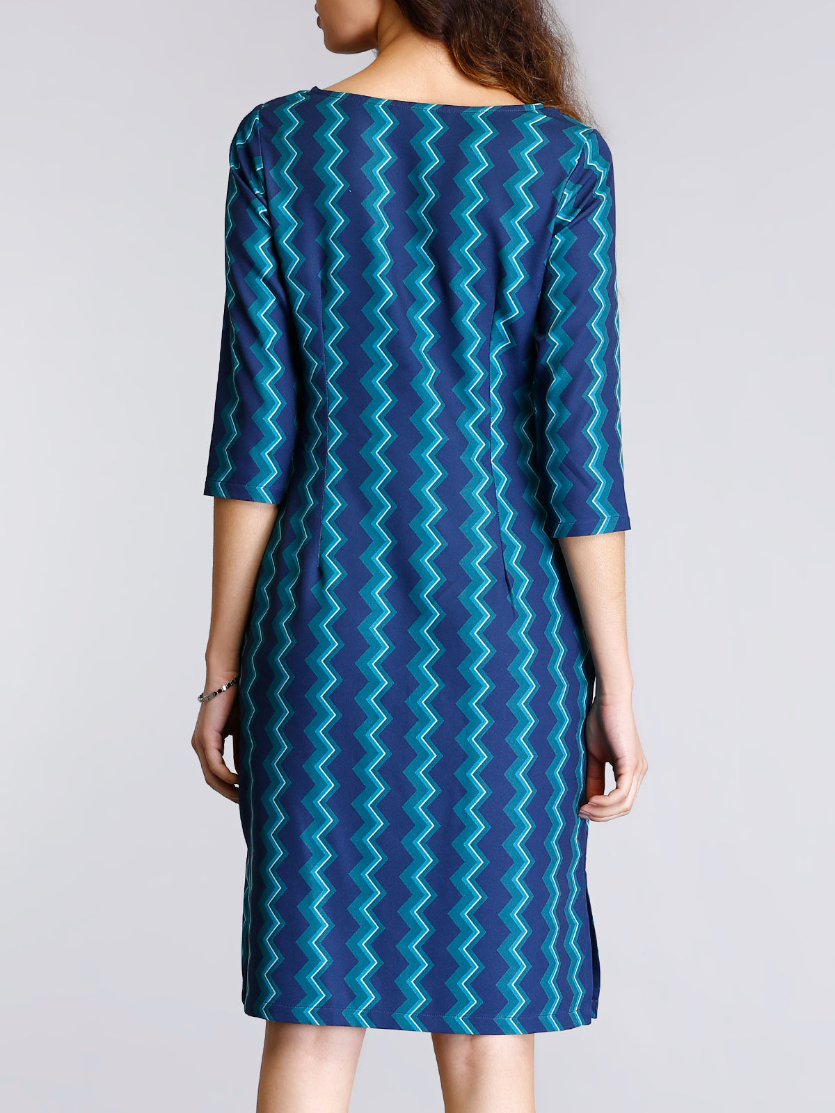 Boat Neck Geometric Print Shift Dress - Blue and Green| Formal Dresses