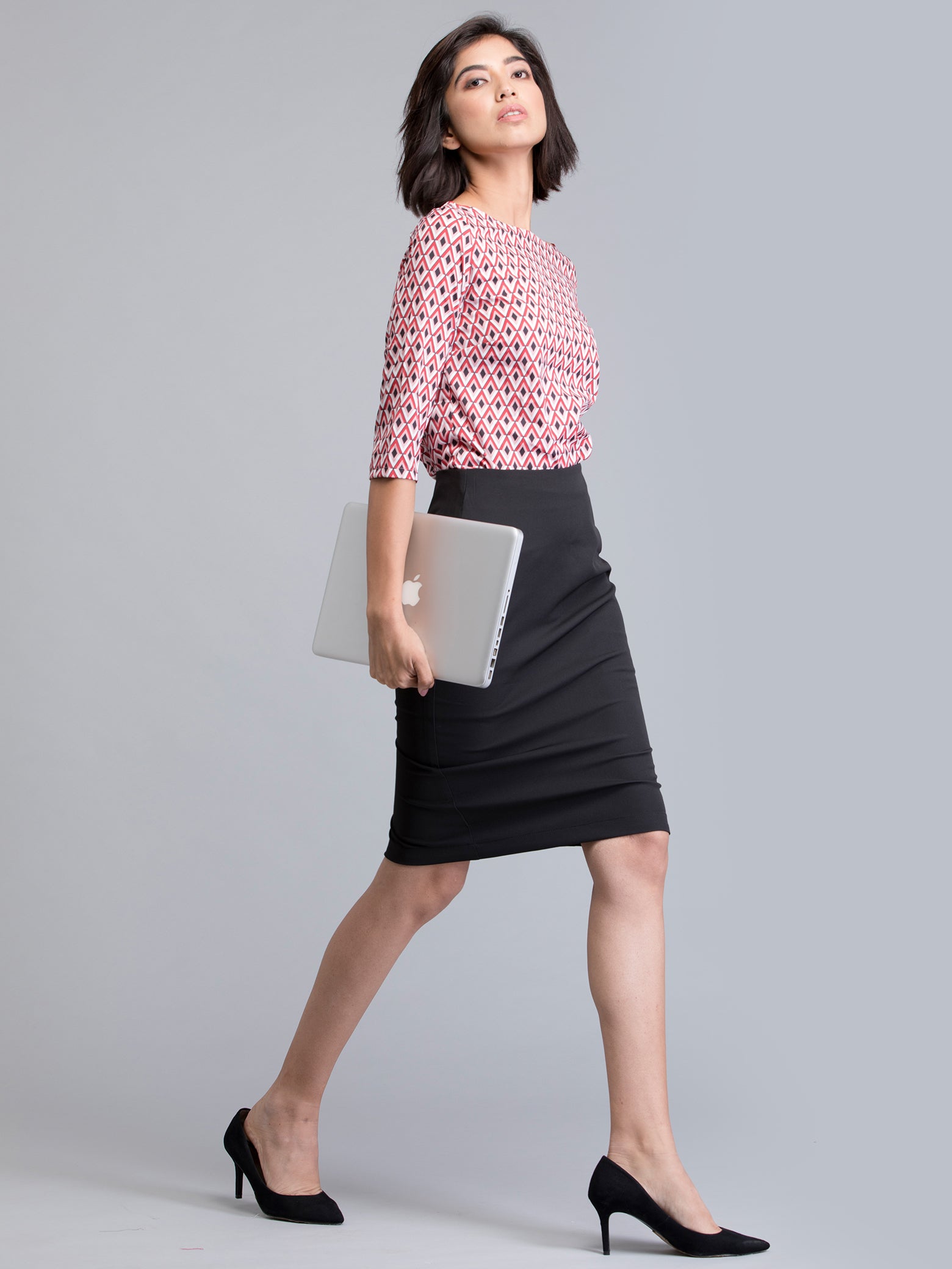 Boat Neck Geometric Print Top - Red| Formal Tops