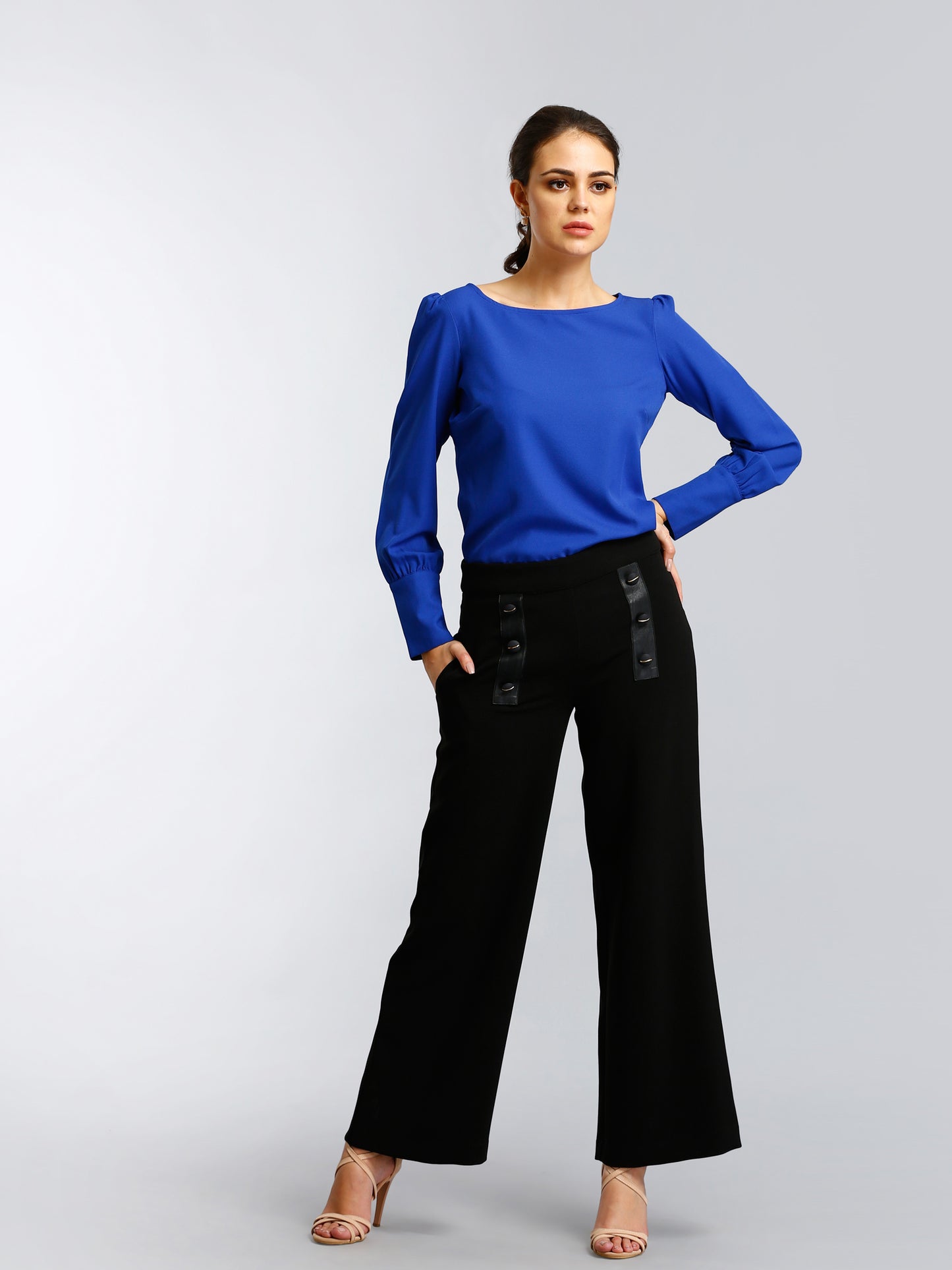 Boat Neck Top With Gather Details - Cobalt Blue