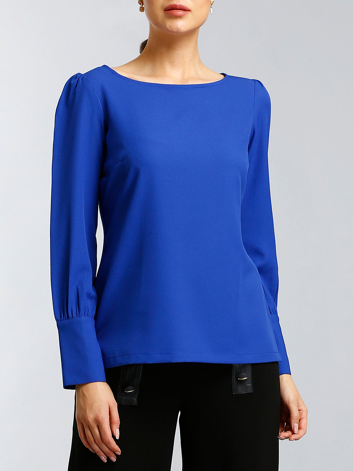 Boat Neck Top With Gather Details - Cobalt Blue